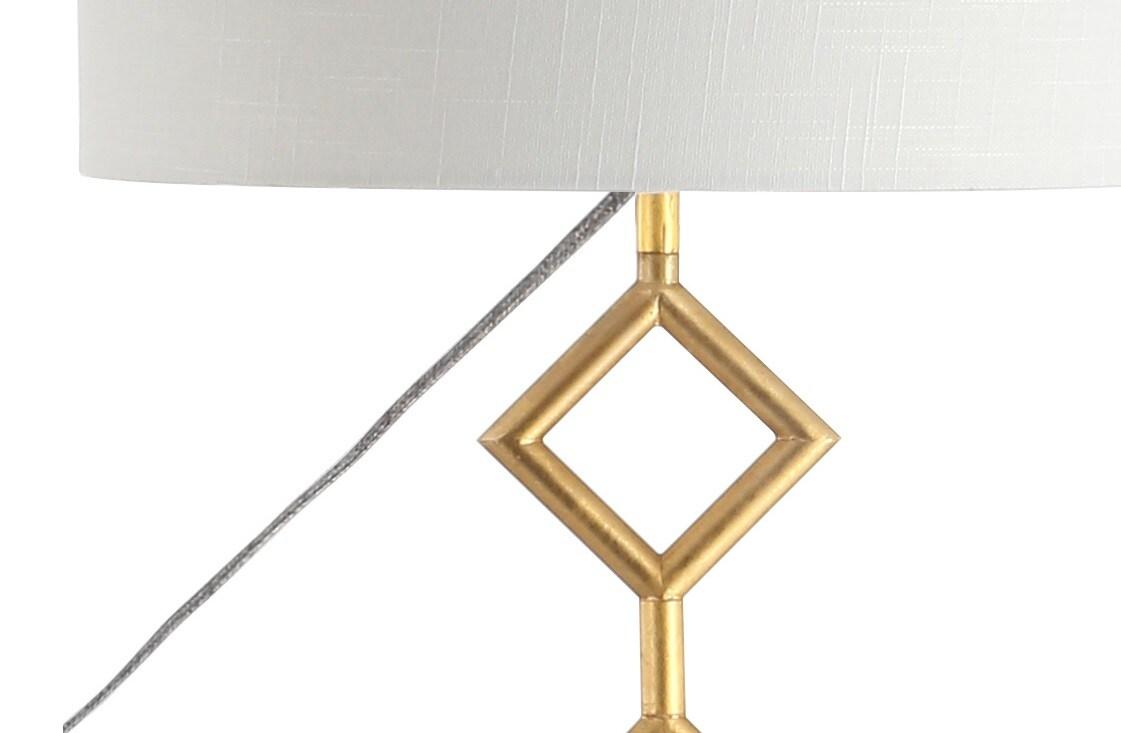 JONATHAN Y Diamante 61.5" Modern Gilt Metal with Marble Based LED Floor Lamp, Gold/White, JYL1083A