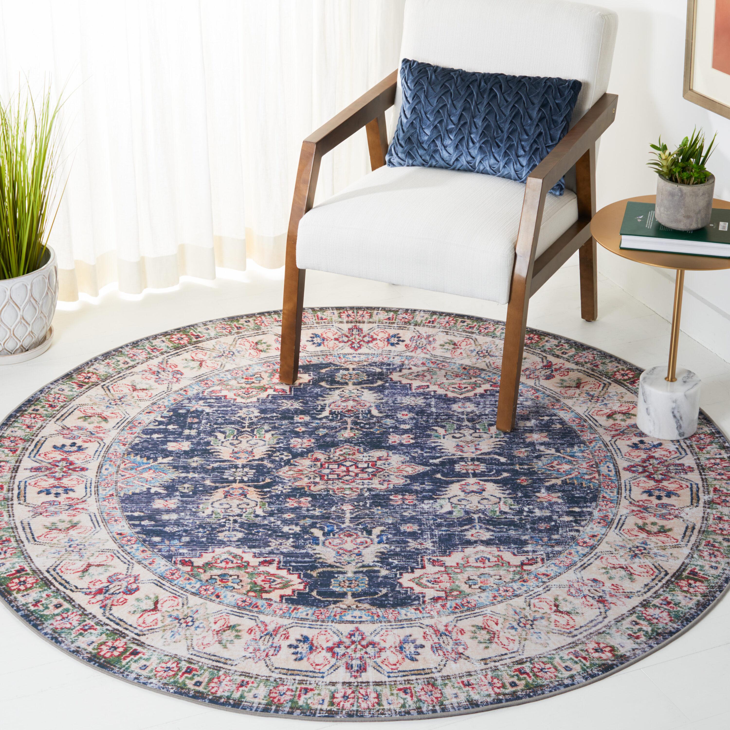 Tucson TSN196 Power Loomed Machine Washable Area Rug - Navy/Beige - 6' Round - Safavieh.