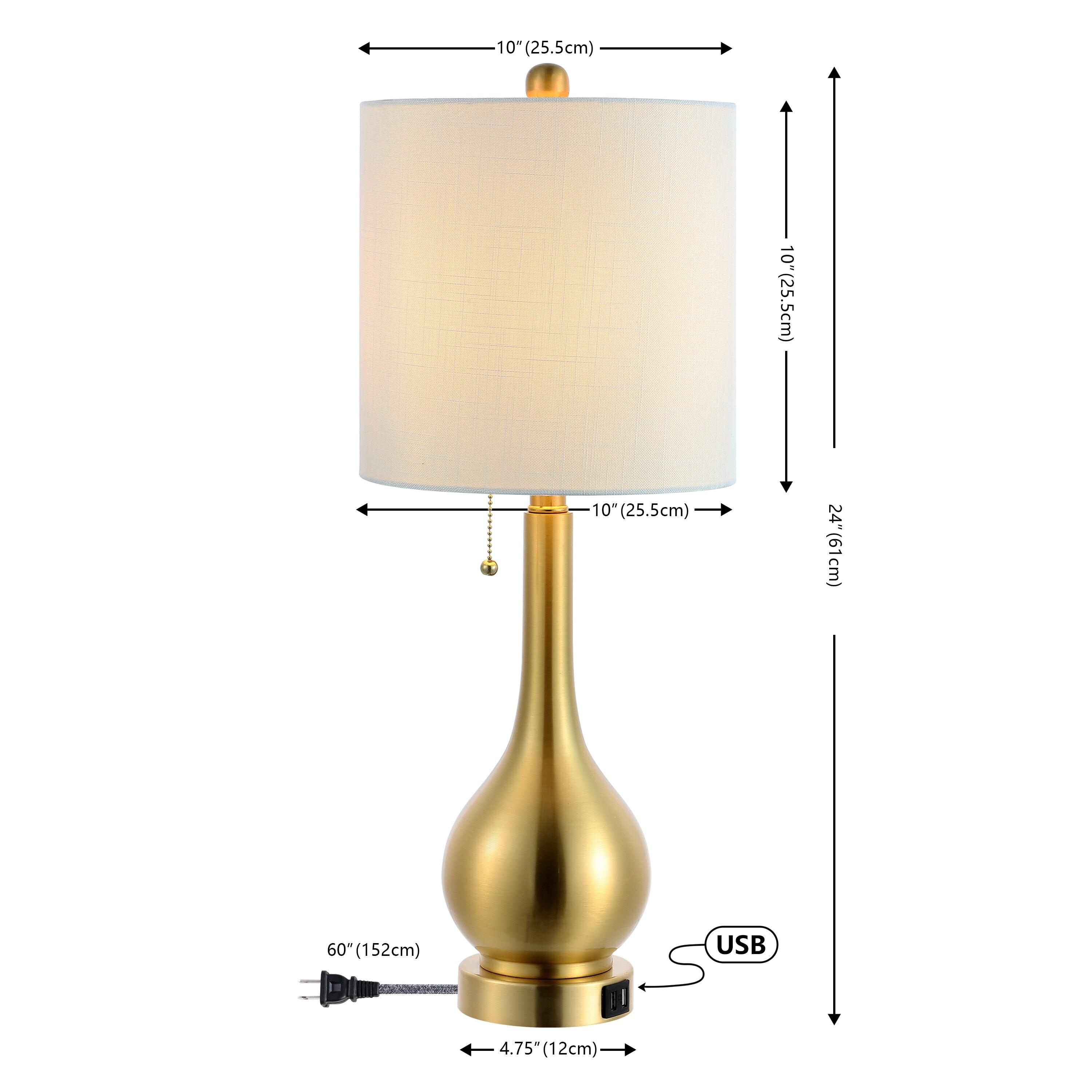 JONATHAN Y JYL1127C-SET2 Tyler 24" Modern Classic Gourd Iron LED Table Lamp with Pull-Chain with Dual USB Charging Port, for living room, dinning room Bulb Included, Brass Gold (Set of 2)