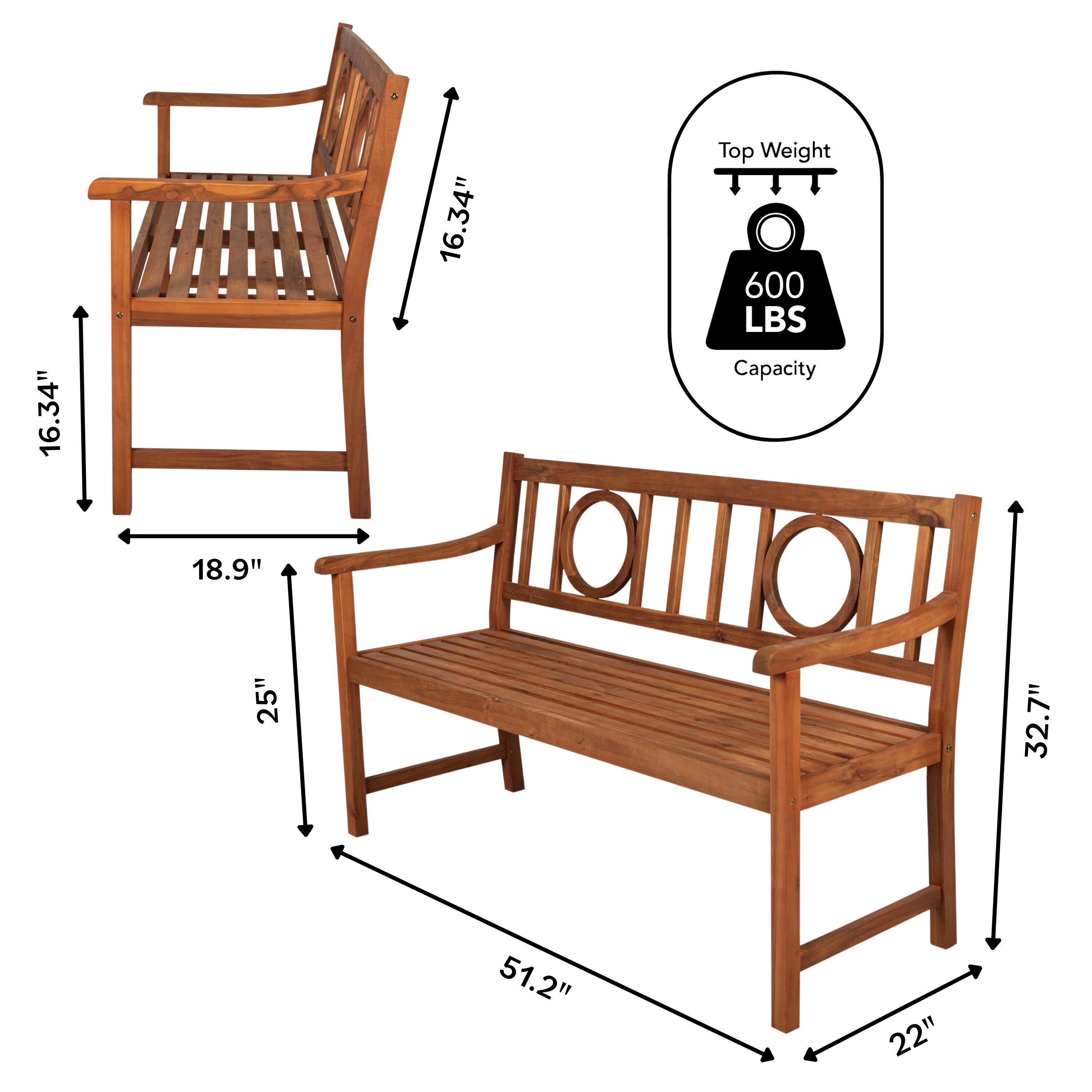 Apollo 3-Seat Circle-Back Acacia Wood Outdoor Garden Patio Bench, Teak - JONATHAN Y