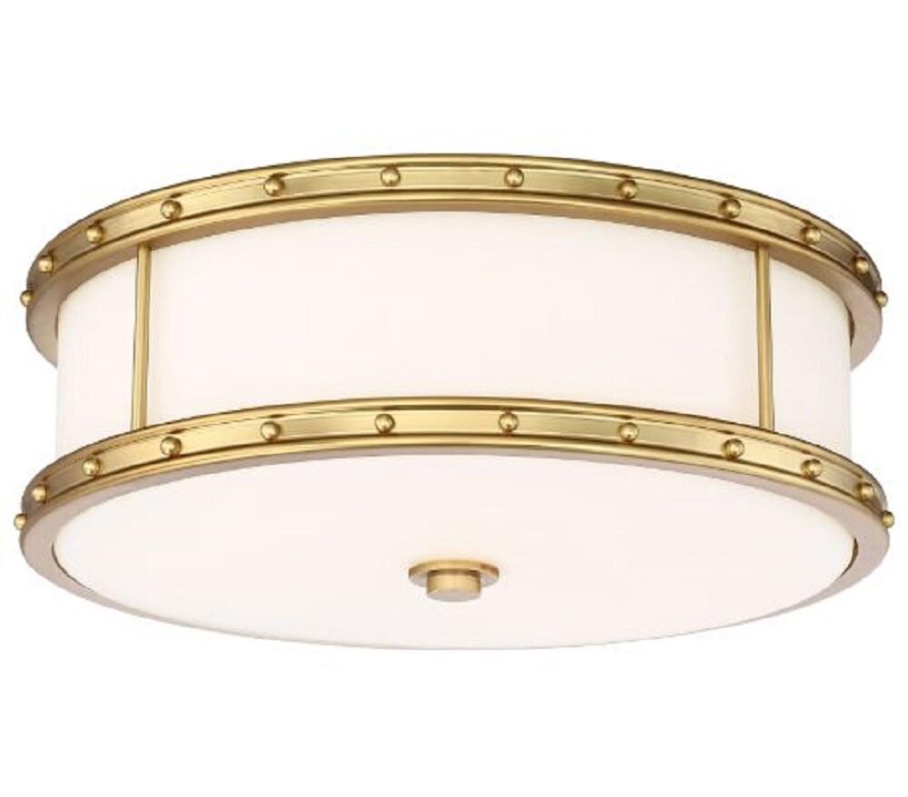 Minka Lavery Modern Ceiling Light Flush Mount Fixture 15 1/2" Liberty Gold Etched Opal White Glass Shade for Bedroom Kitchen House