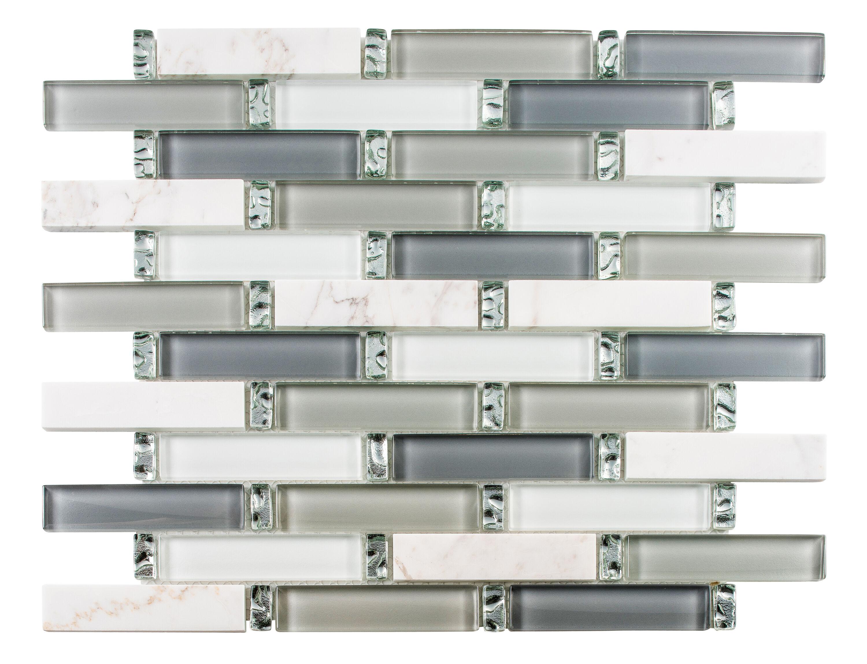 Saga 1" Glass and Marble Brick Joint Mosaic Kitchen Backsplash, Bathroom, Shower, Pool, Wall and Floor Tile