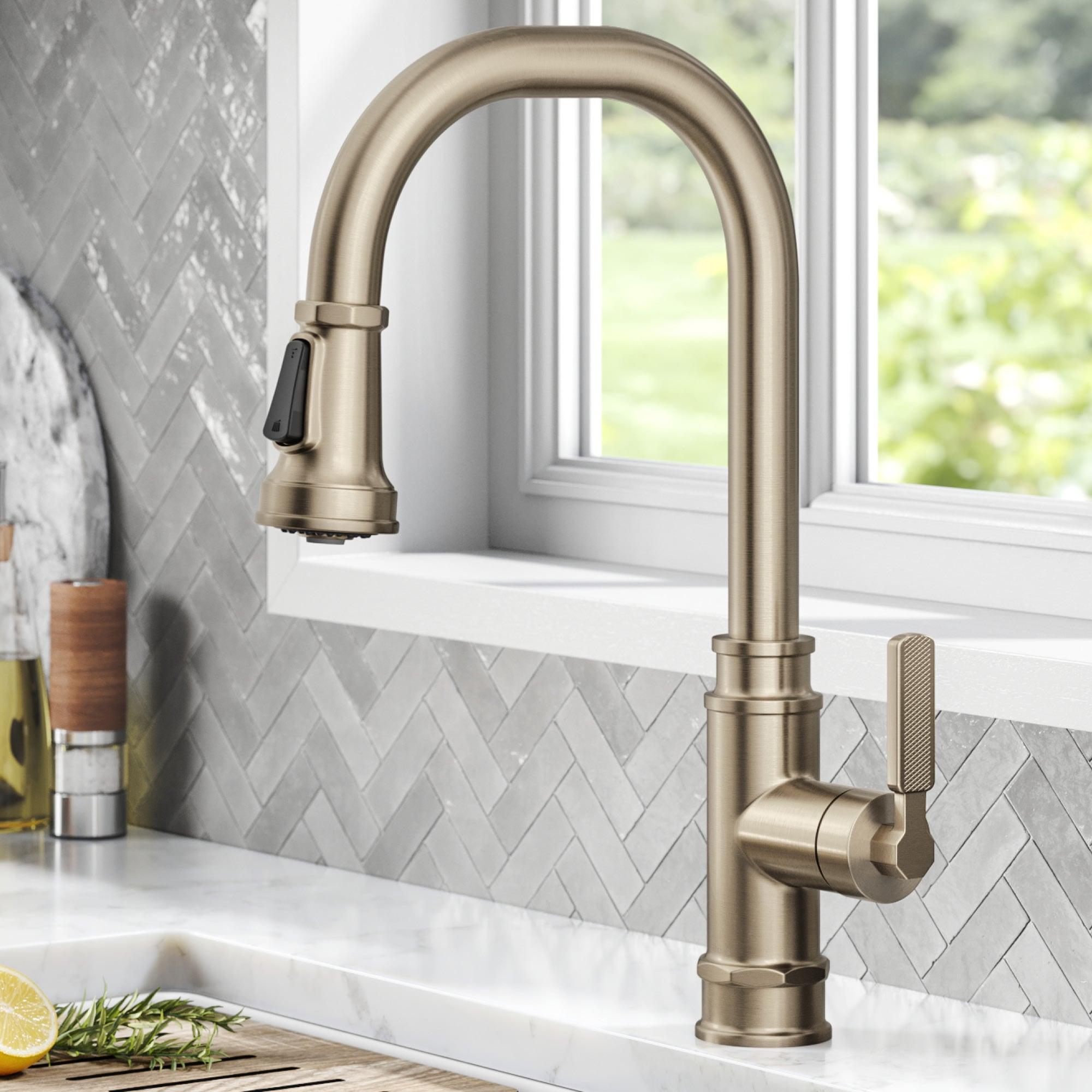 Allyn Transitional Industrial Pull-Down Single Handle Kitchen Faucet