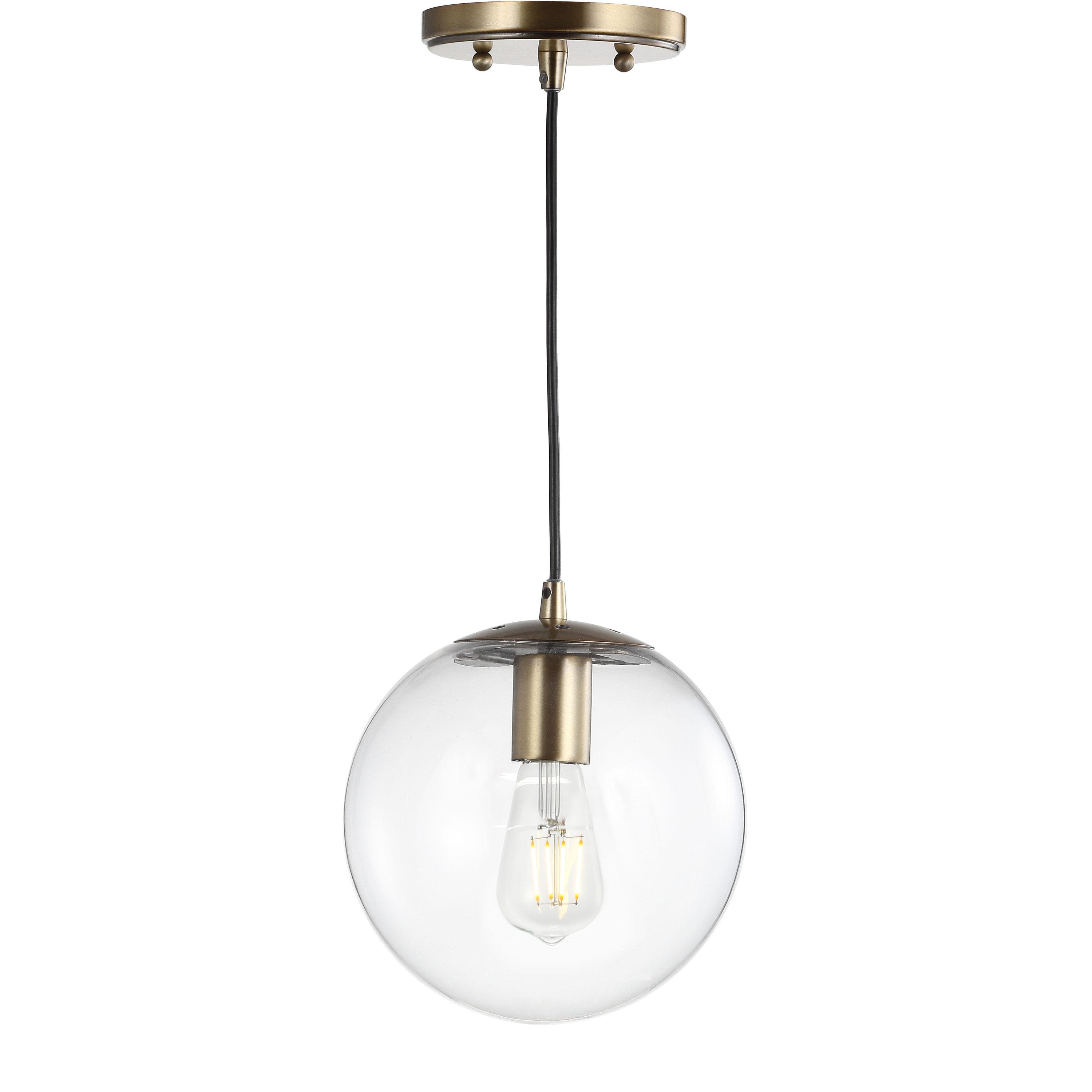 Bleecker 7.75 in. 1- Light Clear/Brass Metal/Glass Globe LED Pendant