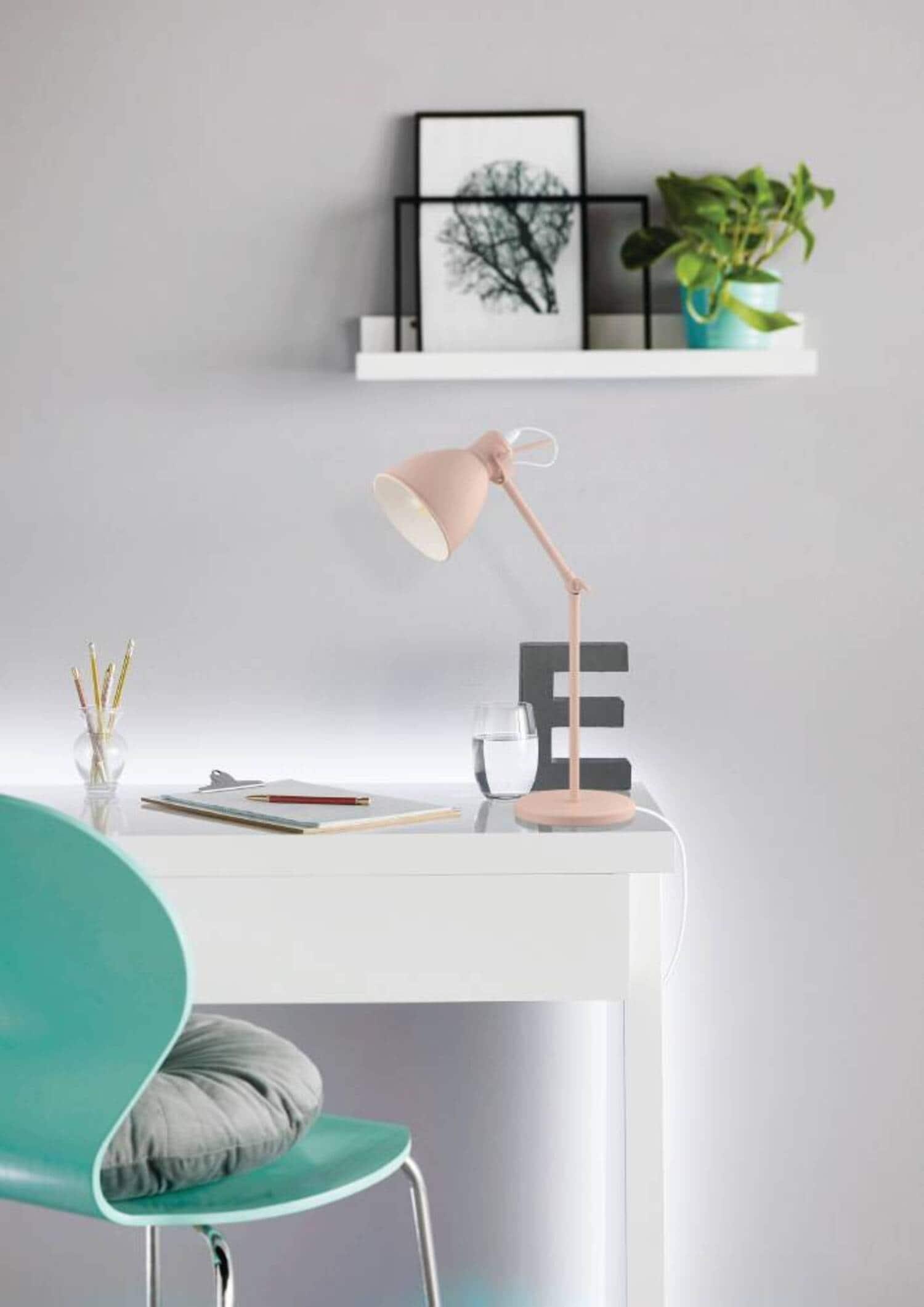 EGLO Priddy 17.05-in Adjustable Pastel Apricot Standard Desk Lamp with Metal Shade