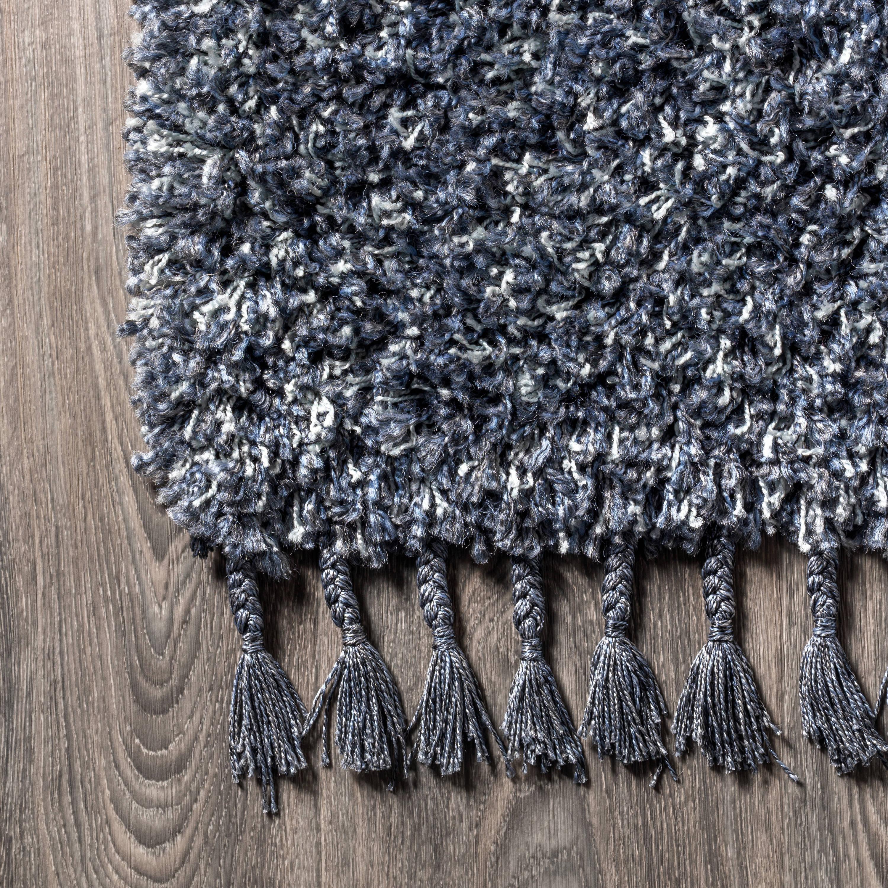 3'x5' Mercer Shag Plush Tassel Area Rug, Denim - JONATHAN Y