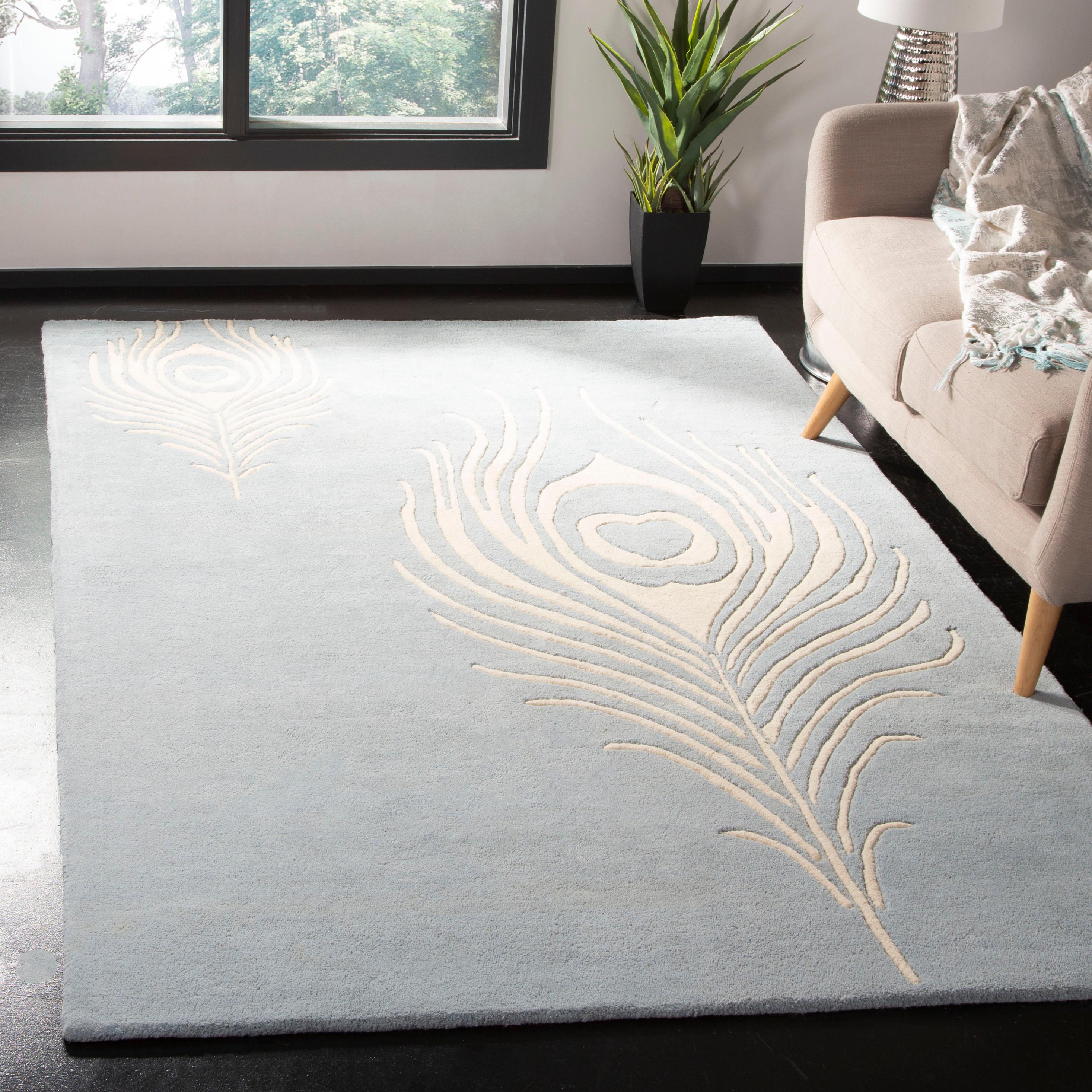 Soho SOH704 Hand Tufted Accent Contemporary Accent Rug - Light Blue/Ivory - 2' 6" X 4' - Safavieh.