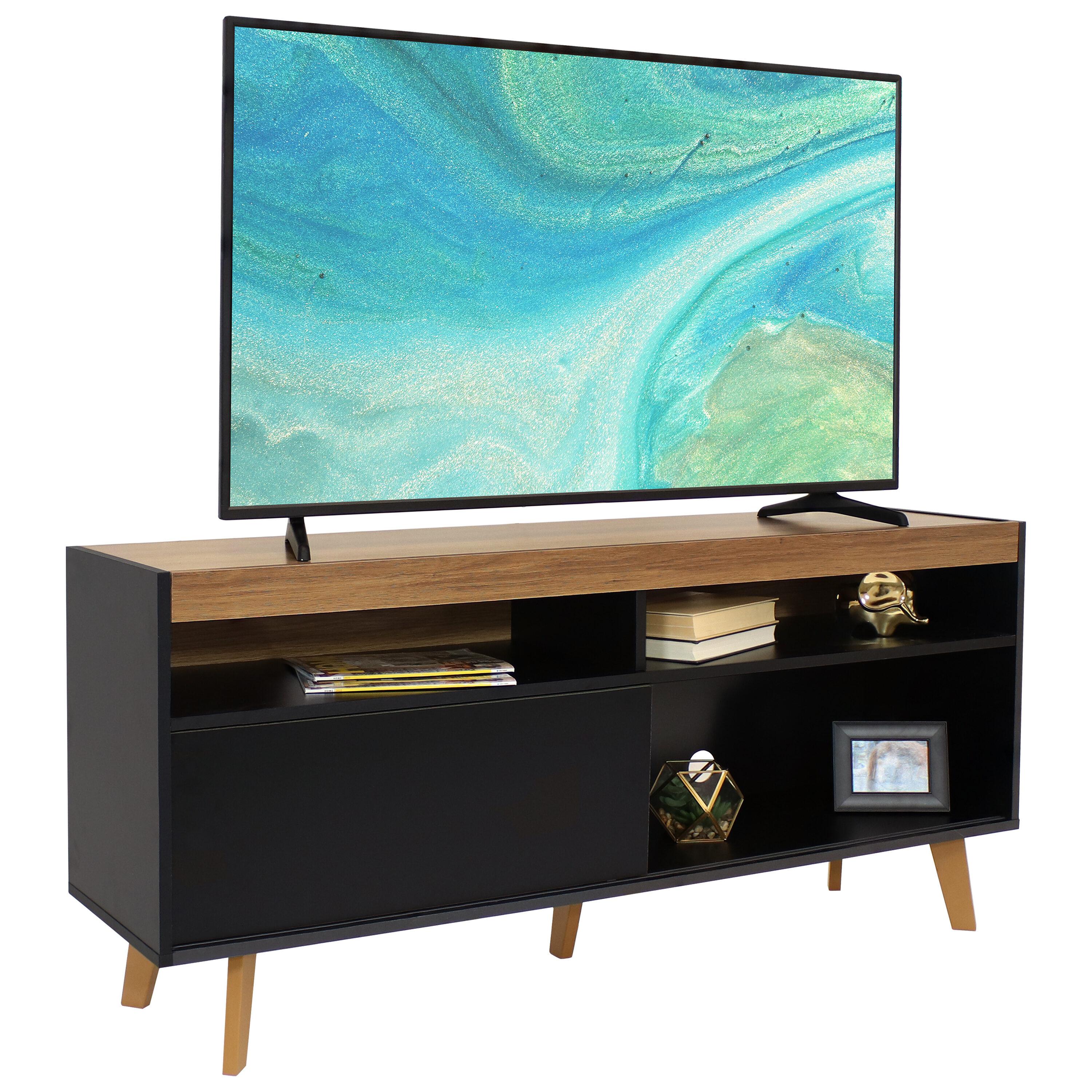 Sunnydaze Indoor Mid-Century Modern TV Stand Console with Storage Cabinet and Shelves for 58" TV - Black