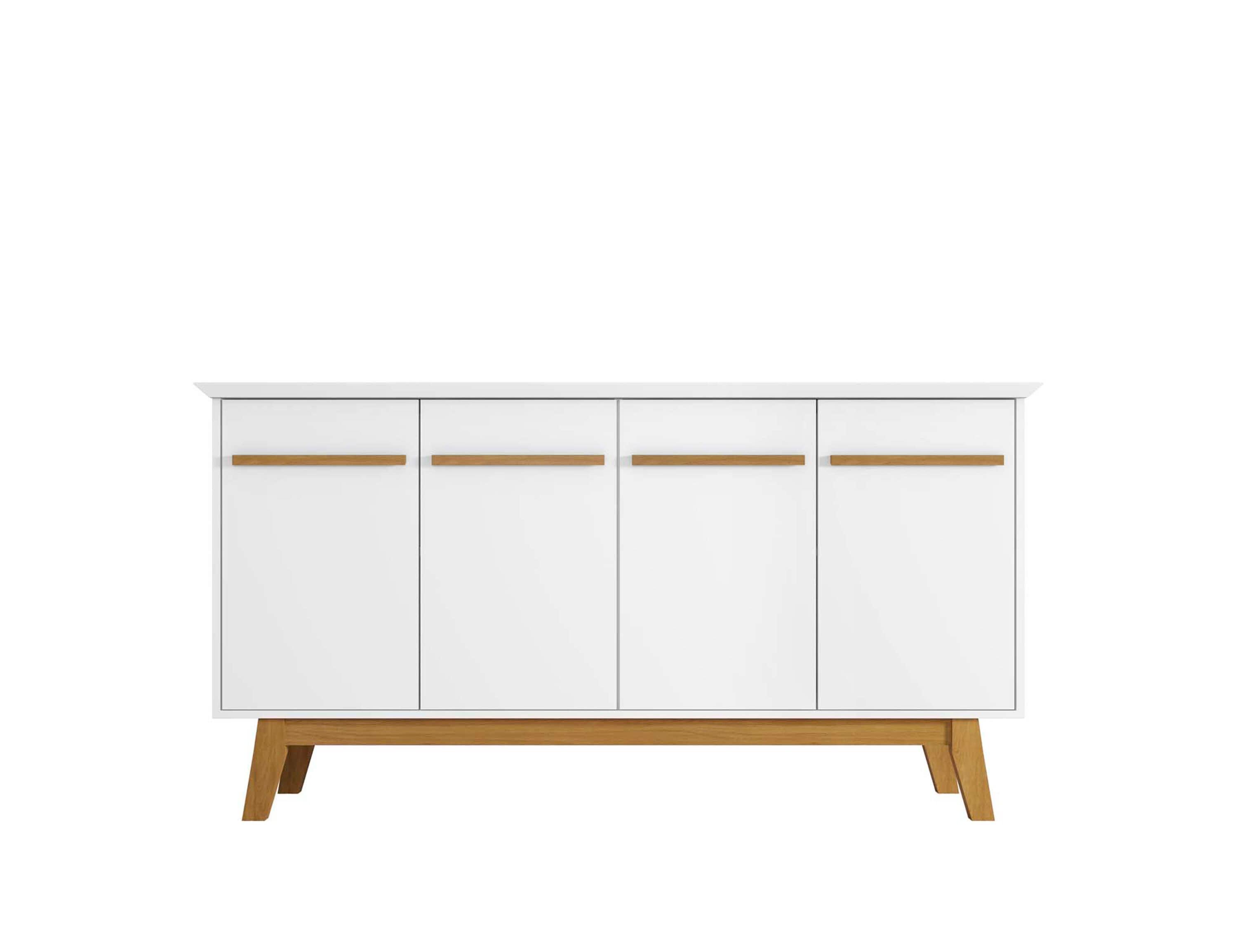 62.99" Yonkers Sideboard White - Manhattan Comfort: Mid-Century Buffet, Storage Console with 4 Doors & Fixed Shelves