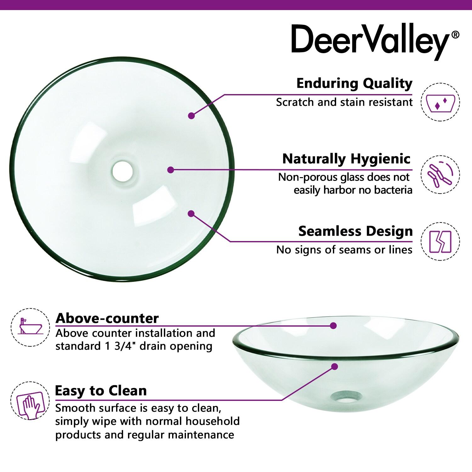 DeerValley Symmetry 16.5'' Circular Glass Vessel Bathroom Sink