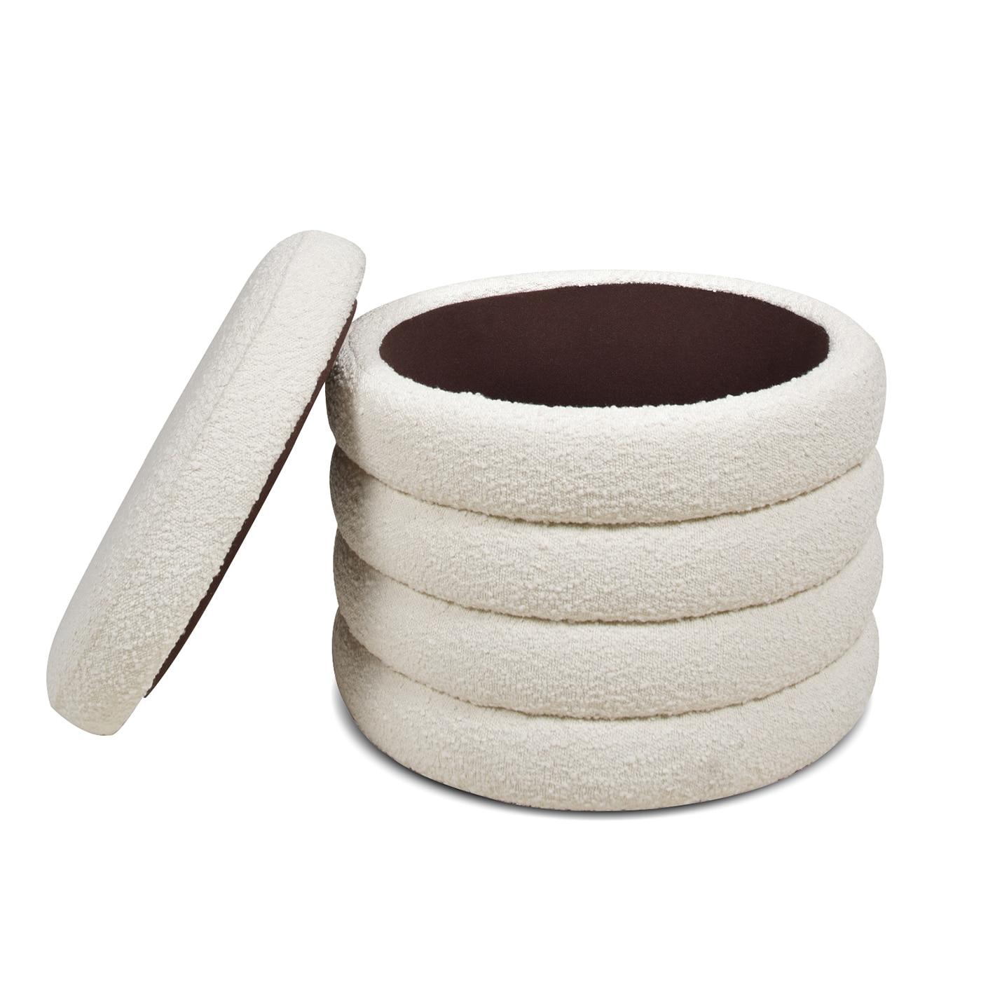 NicBex Modern 19" Round Storage Ottoman Wood Footstools with Boucle Fabric for Bedroom and Living Room, White
