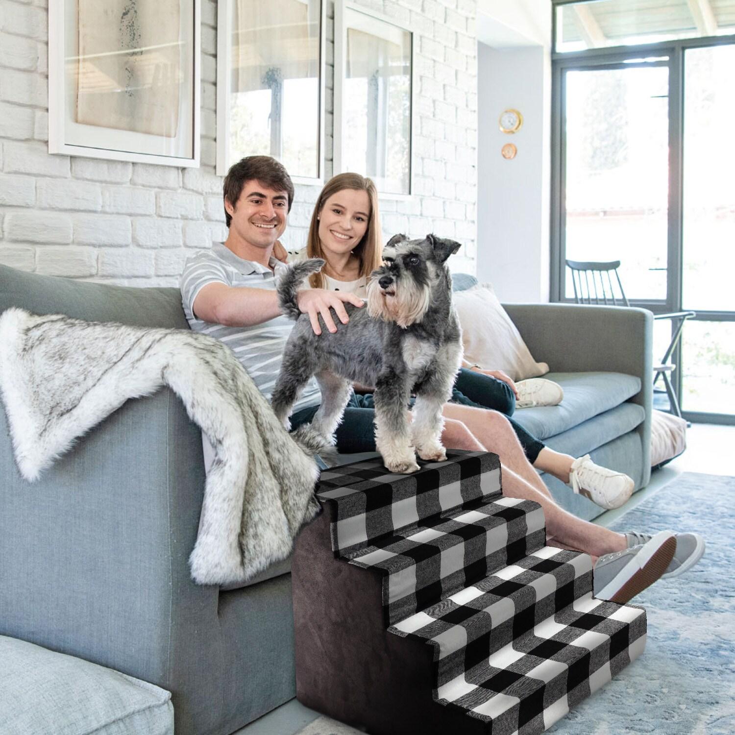 High Density Plaid Foam 4 Steps Pet Dog Stairs