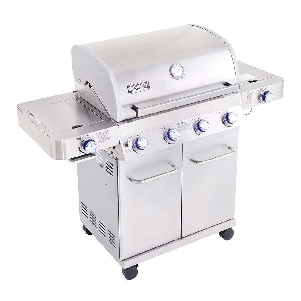 Monument Grills 24367 4-Burner Full Stainless Propane Gas Grill with 2 Side Burners