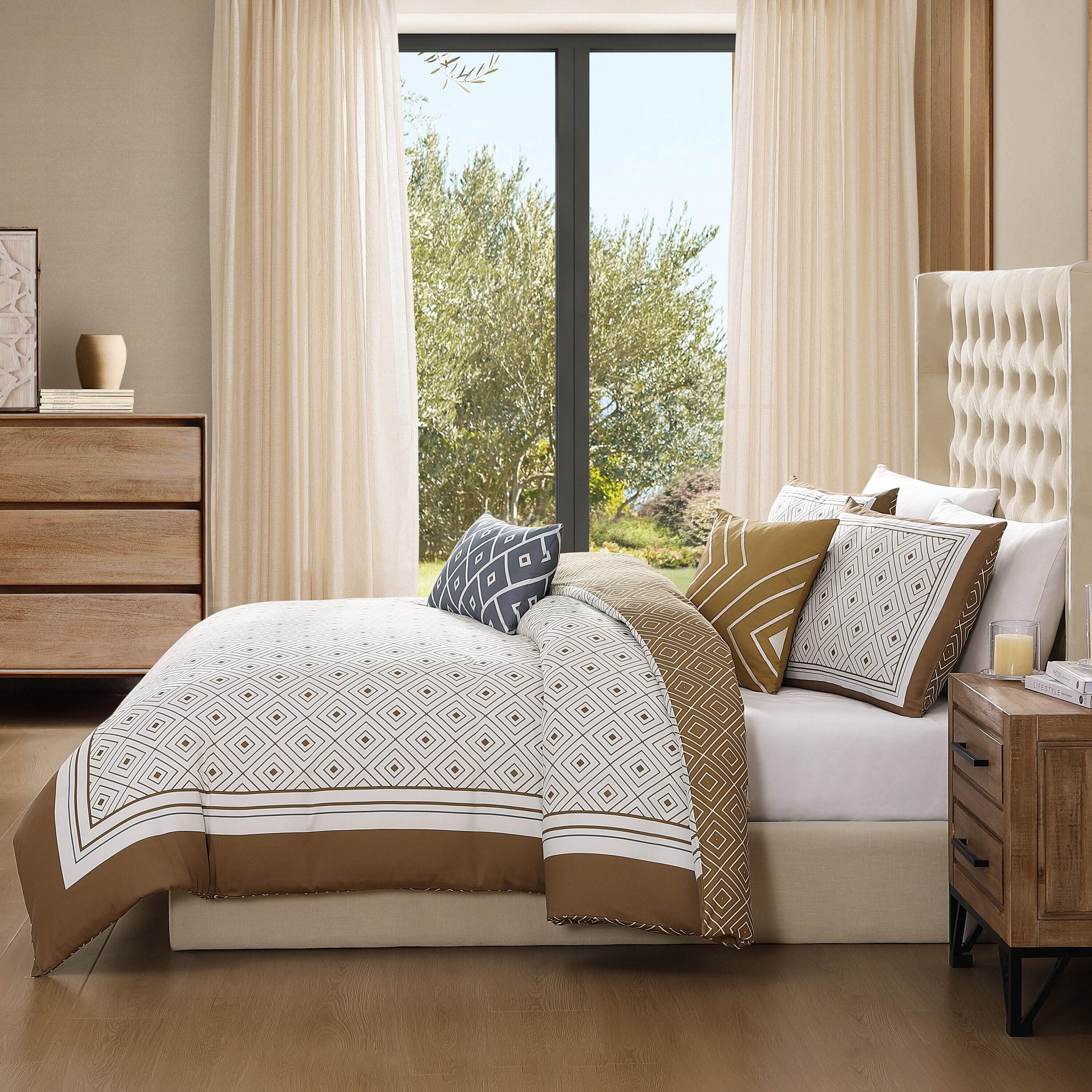 BeBeJan Bebejan Geometric Latte 100% Cotton Sateen   Reversible Comforter Set