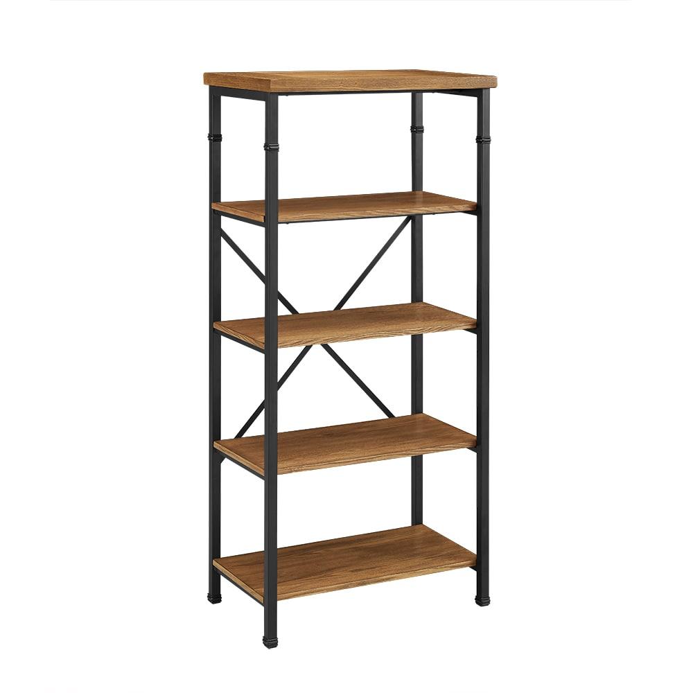 Linon 54" Austin Industrial Bookshelf Metal Wide Bookcase Brown: Farmhouse Style, 4 Fixed Shelves, MDF & Metal Frame