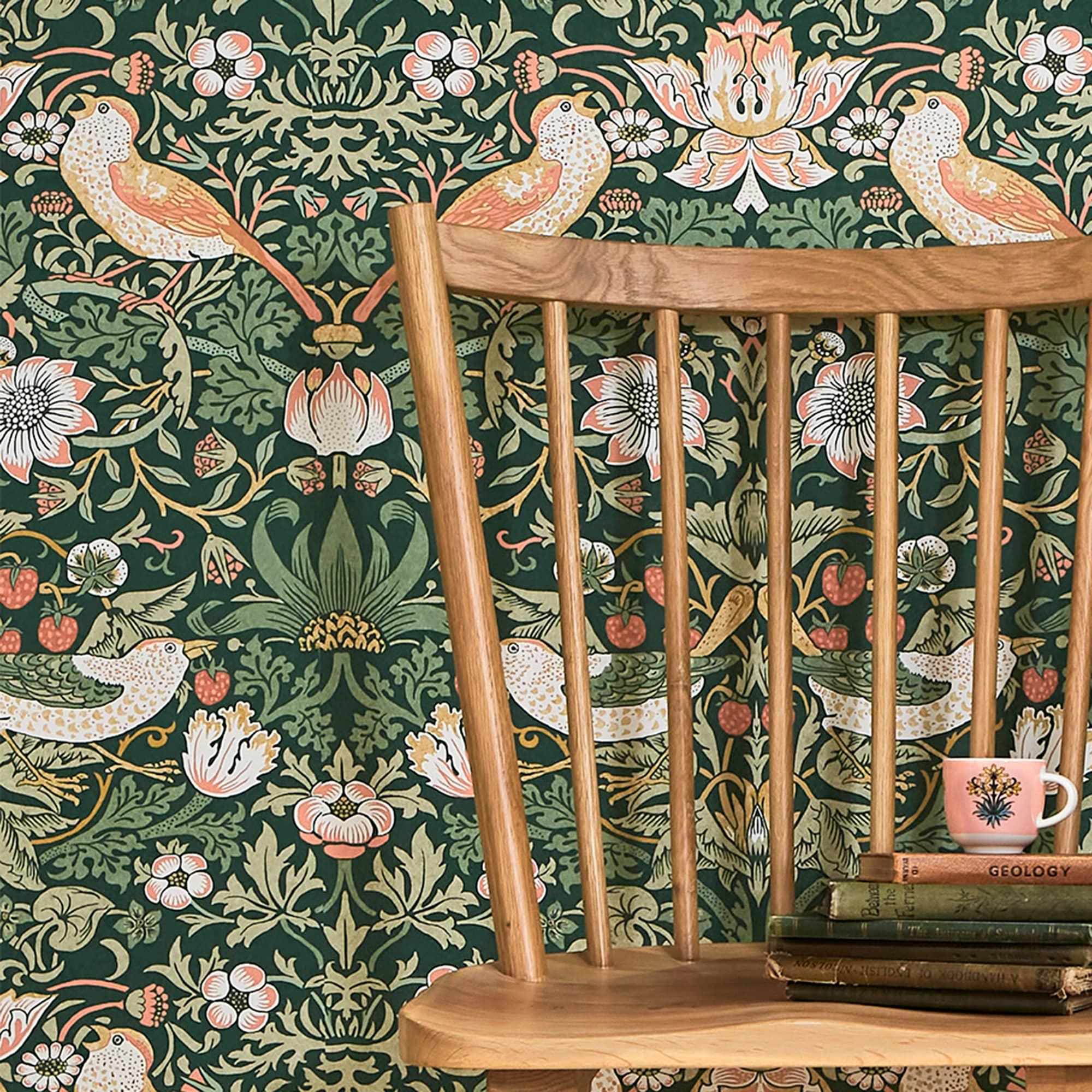 William Morris at Home Strawberry Thief Rich Green Wallpaper