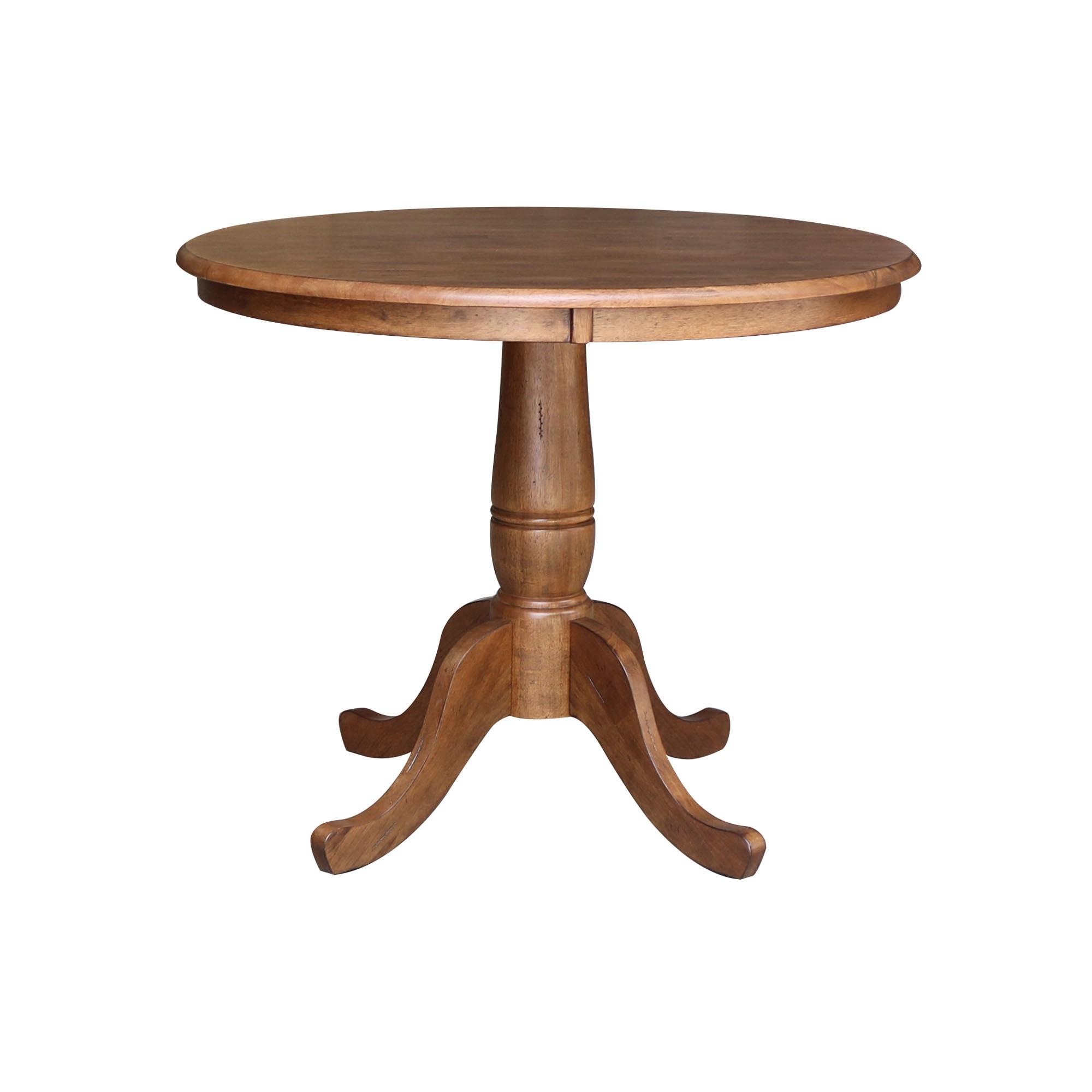 International Concepts 29.1" Dining Tables Round Top Carson Pedestal Distressed Oak: Hardwood, Seats 4, Non-Extension