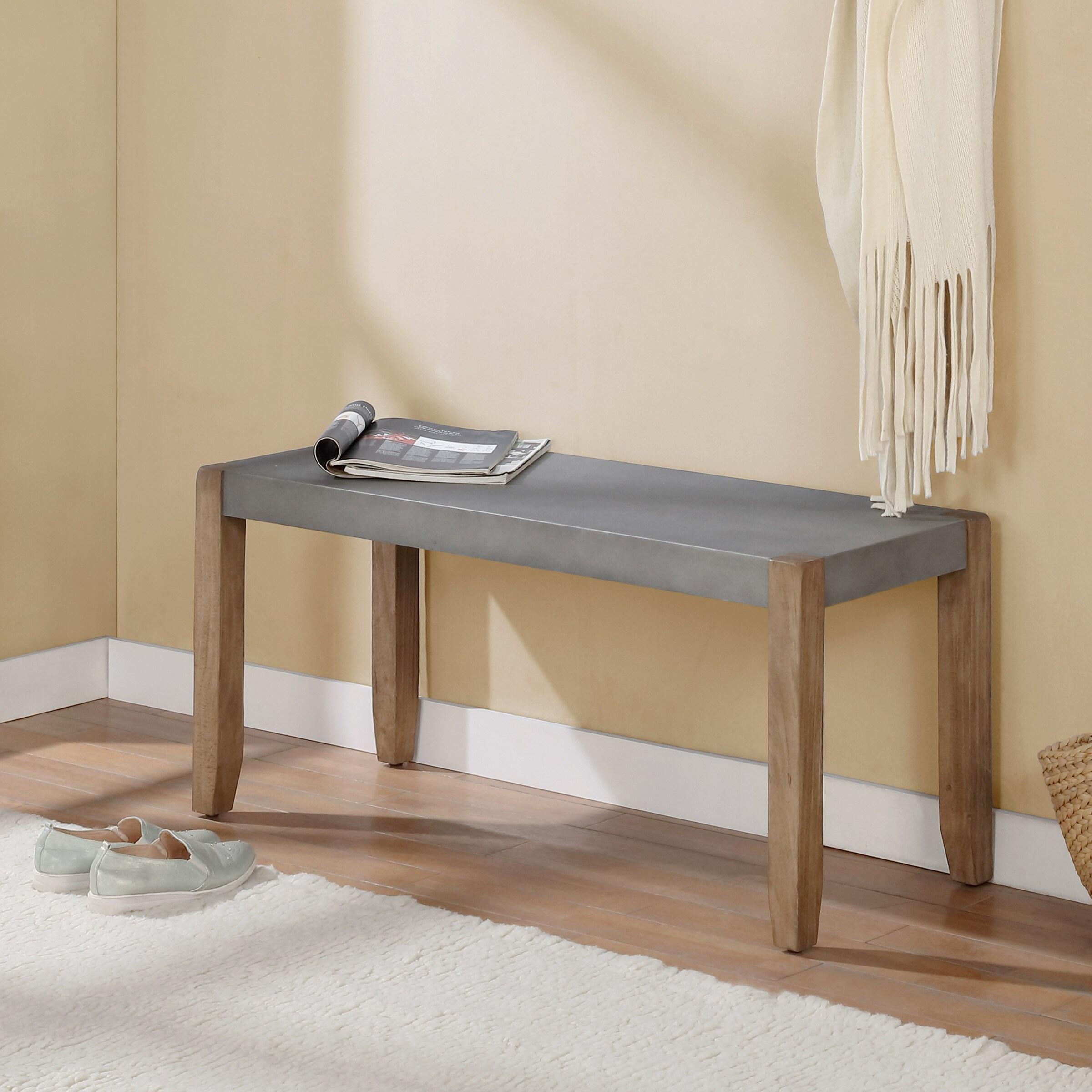 Alaterre Newport 40"L Faux Gray Concrete and Wood Bench