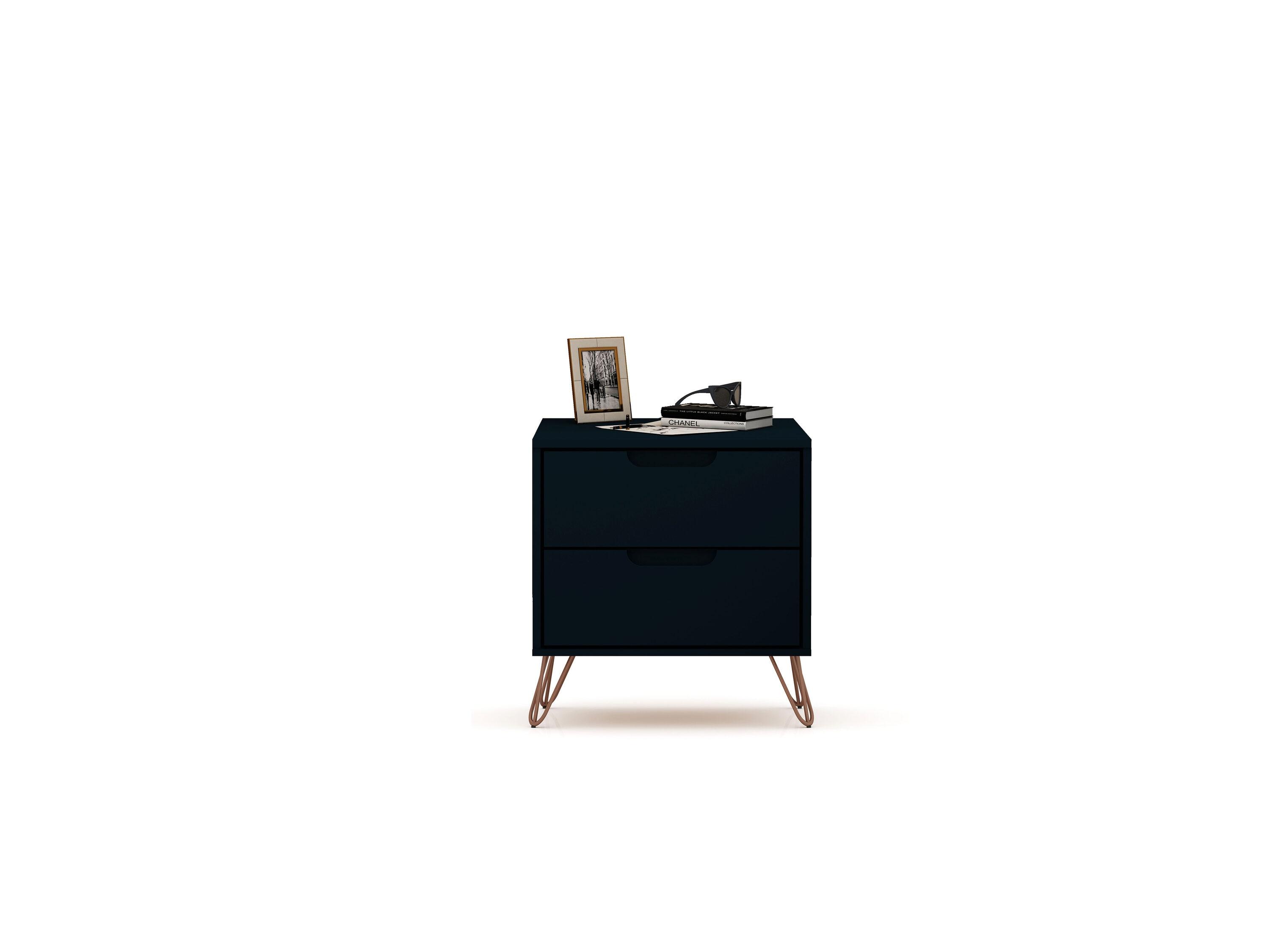 2.0 Rockefeller Nightstand Blue - Manhattan Comfort: Modern MDF Bedside Storage with Metal Glides