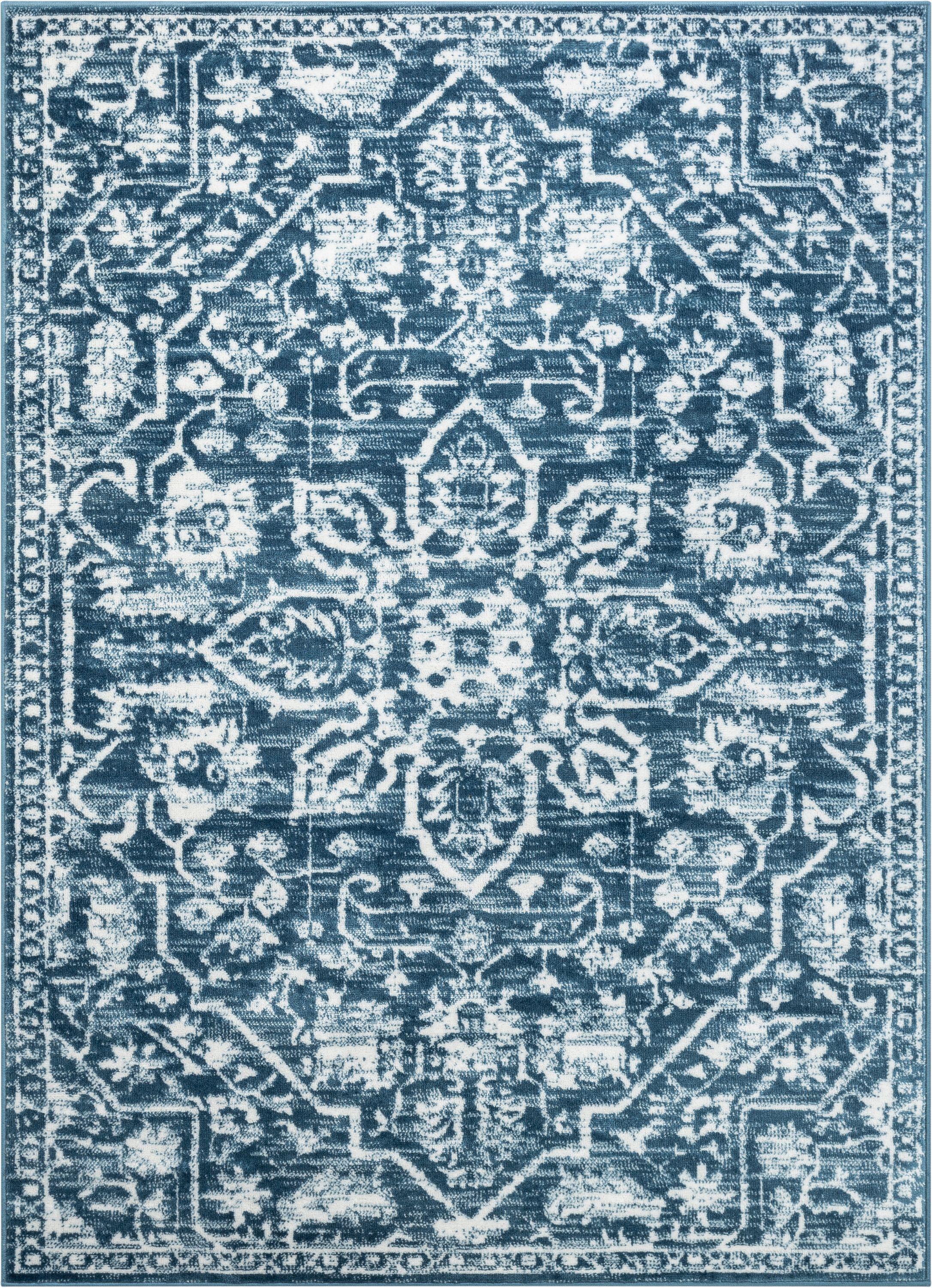 Dazzle Floral Vintage Bohemian Medallion Light Blue Rug