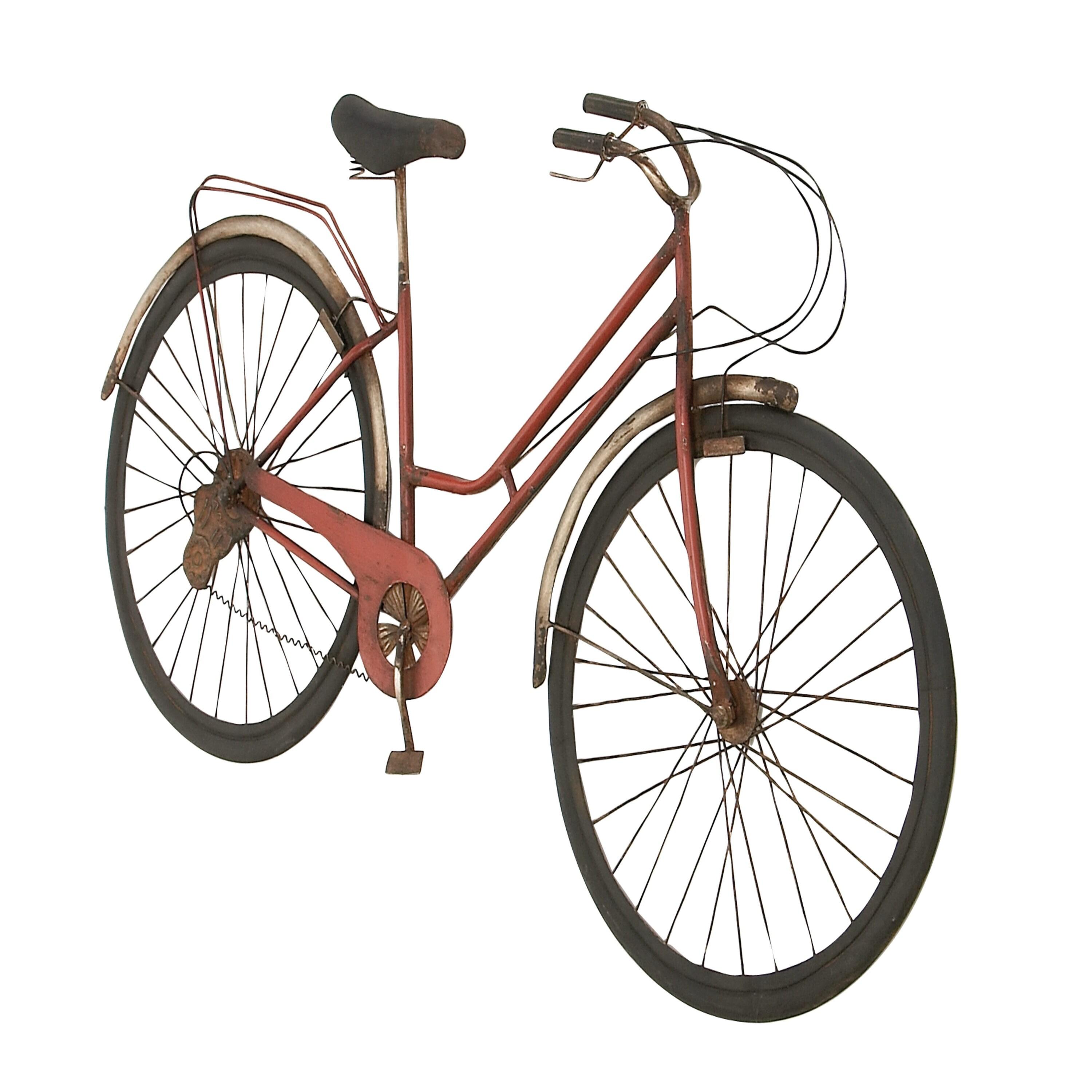 DecMode Red Metal Bike Wall Decor with Seat and Handles