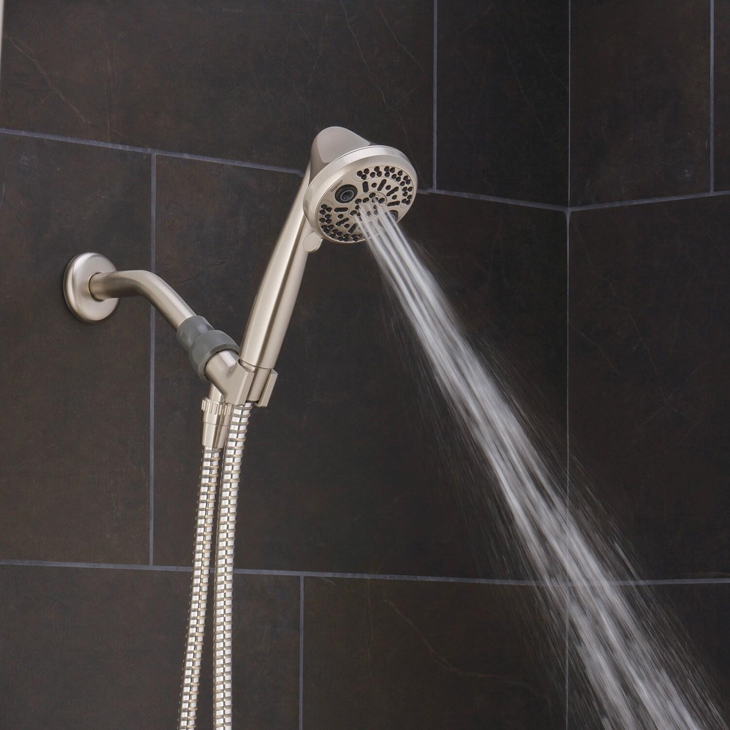 Brushed Nickel 3-Setting Handheld Showerhead with Pulse and Rain