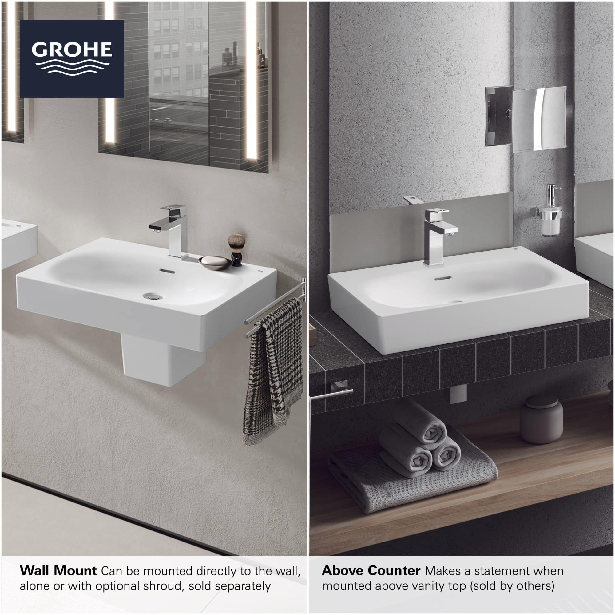 Eurocube® Alpine White Rectangular Wall Mount Bathroom Sink with Overflow