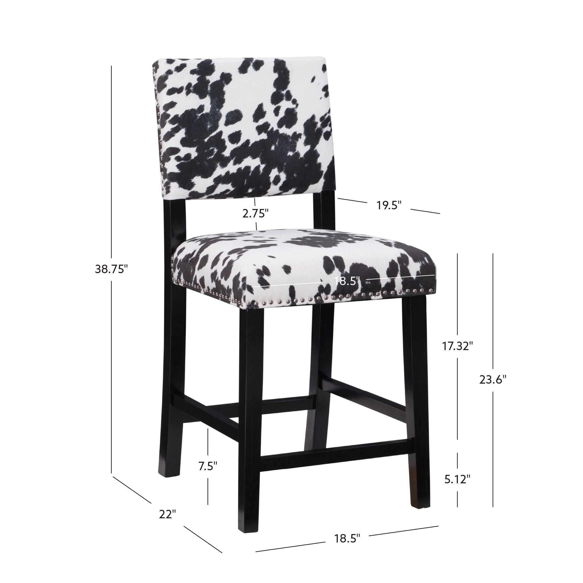 Linon Corey Black Cow Print Upholstery Counter Height Barstool Black/White: Farmhouse Style, Wood Frame, Footrest