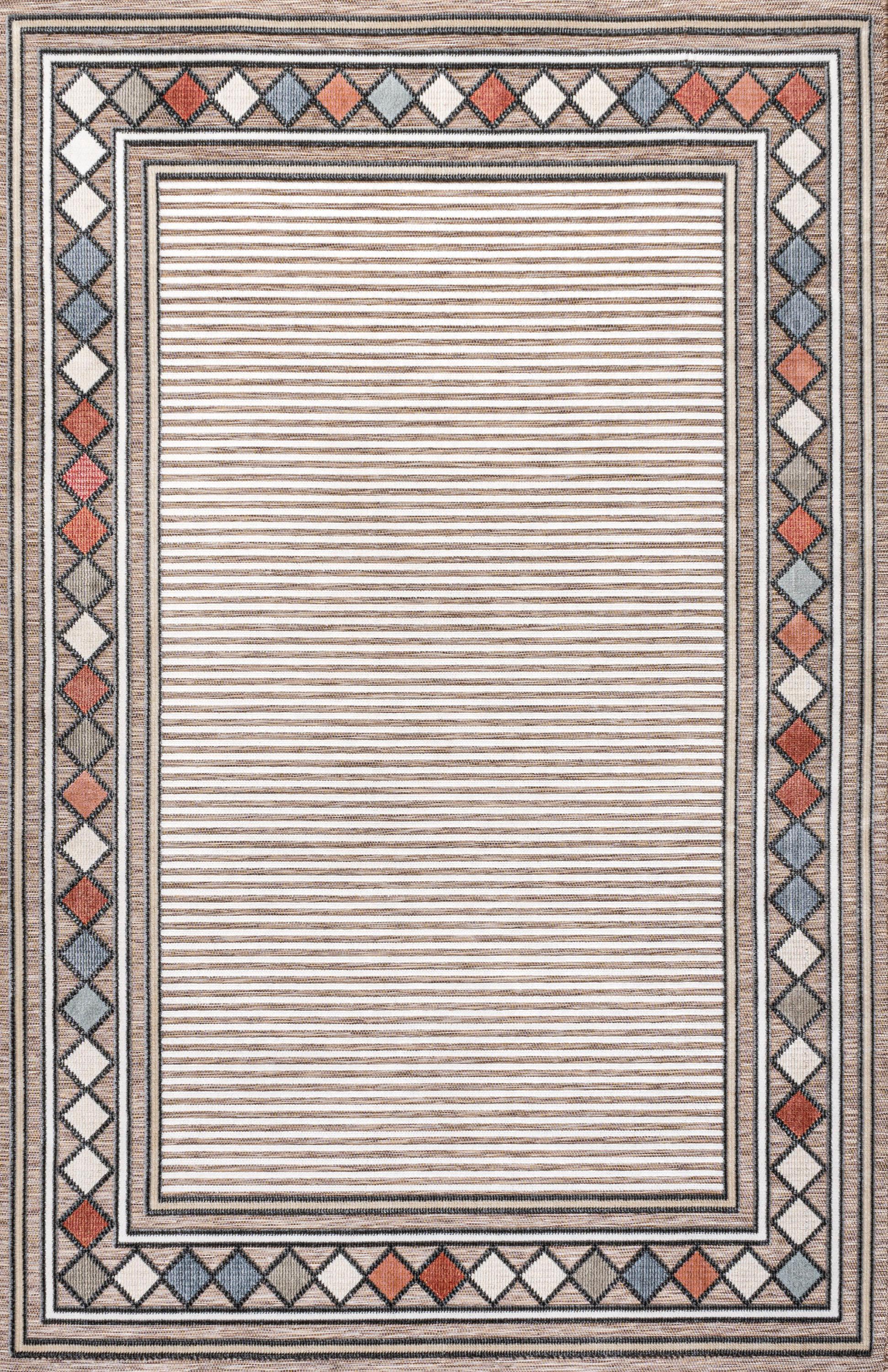 JONATHAN Y Sebastian High-Low Modern Diamond Border Brown/Ivory 3 ft. x 5 ft. Indoor/Outdoor Area Rug