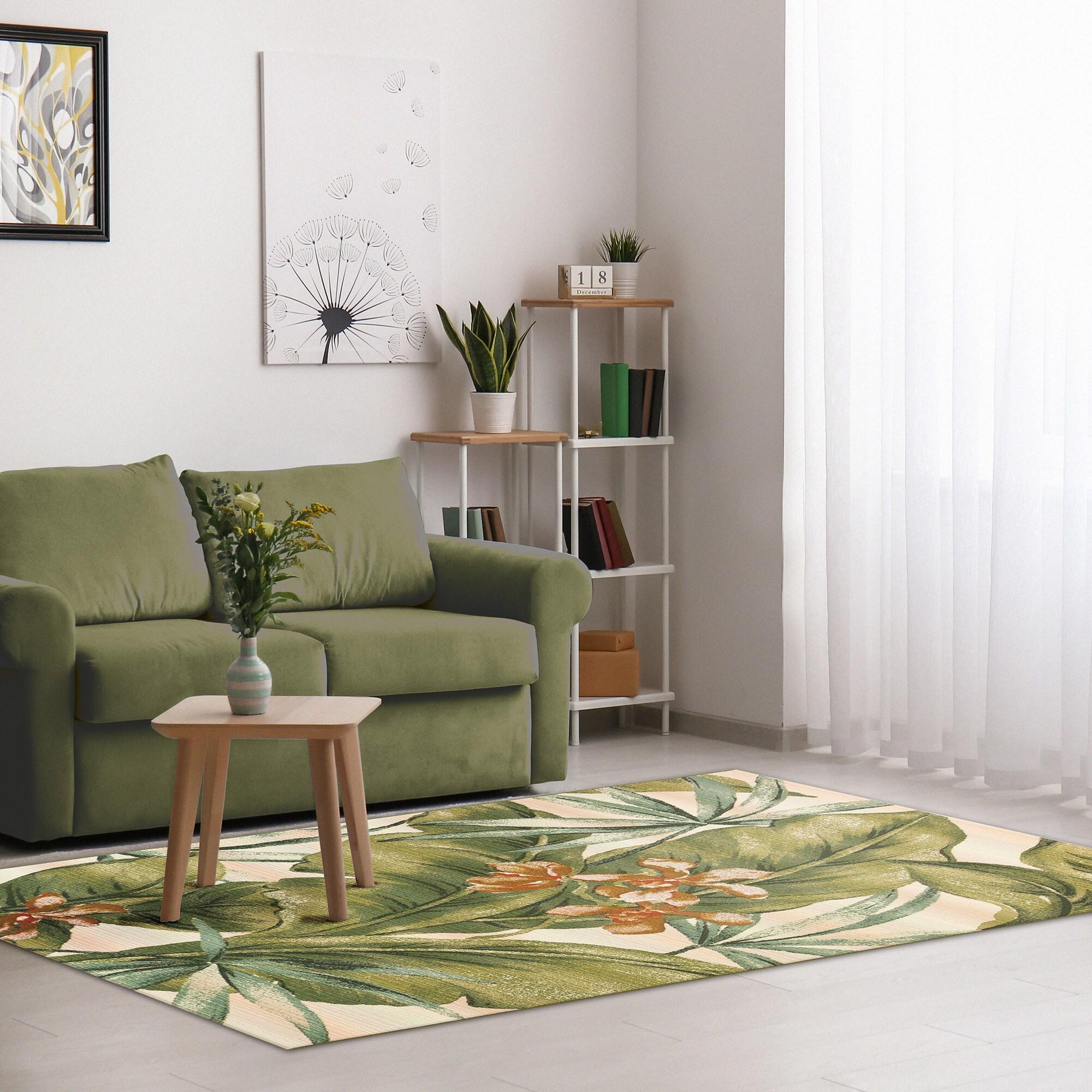 Liora Manne Marina Tropical Leaf Indoor/Outdoor Rug Cream 3'3" x 4'11"