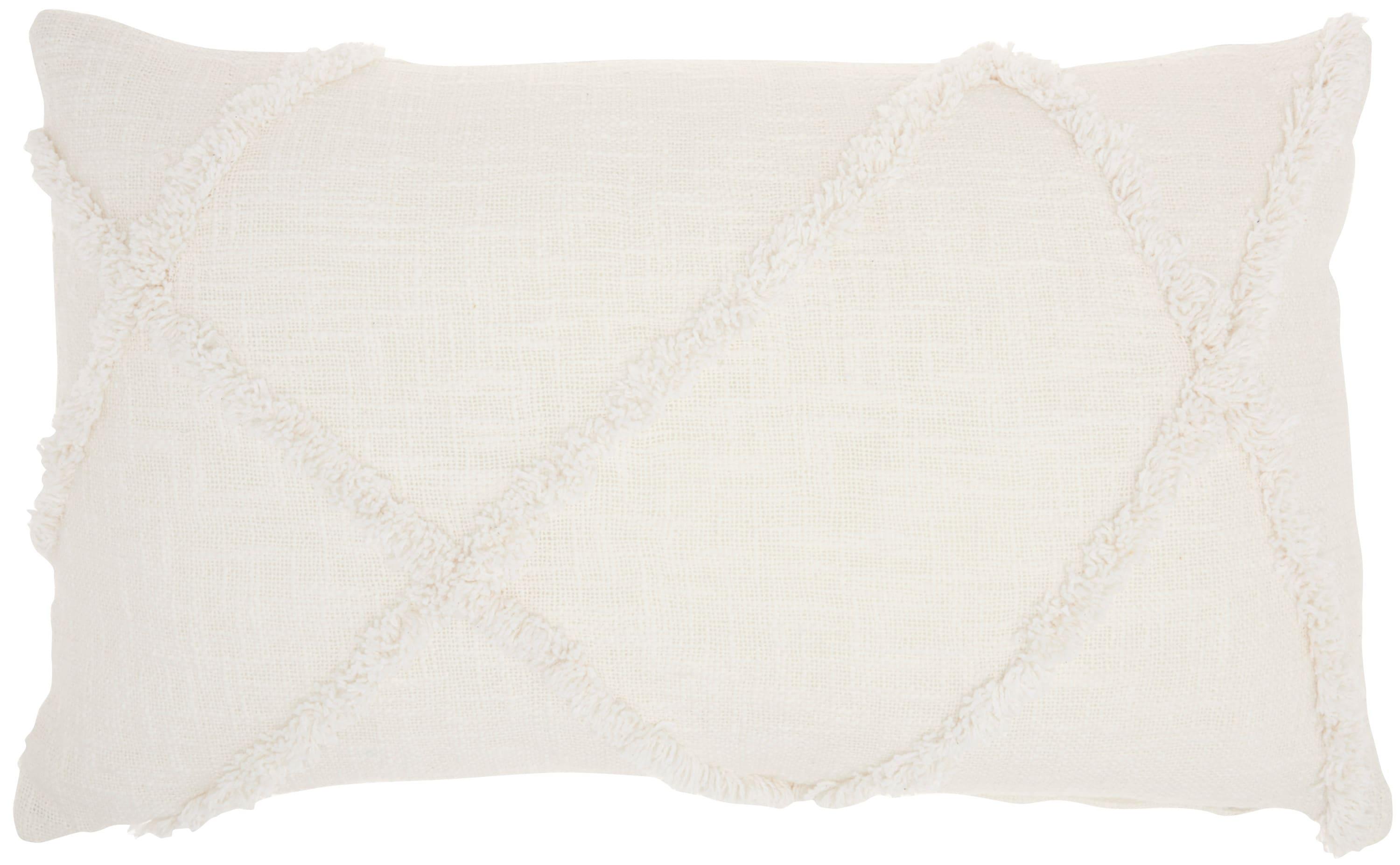 14"x24" Oversized Distressed Diamond Lumbar Throw Pillow White - Mina Victory: Cotton Fabric, Indoor Use, Zippered