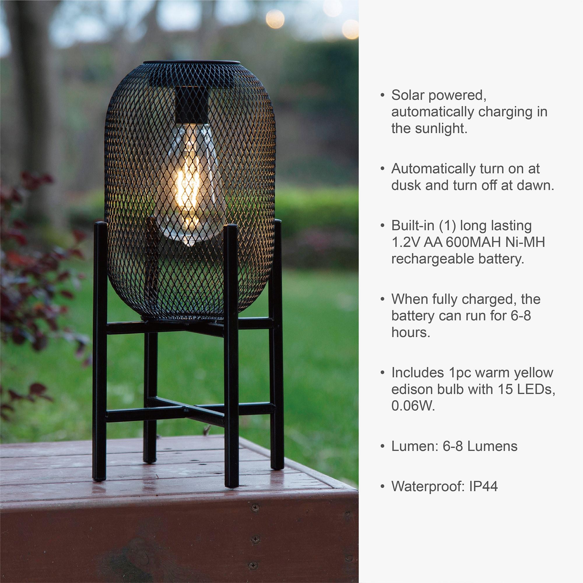 14.25"H Metal Mesh Solar Powered Outdoor Lantern With Stand