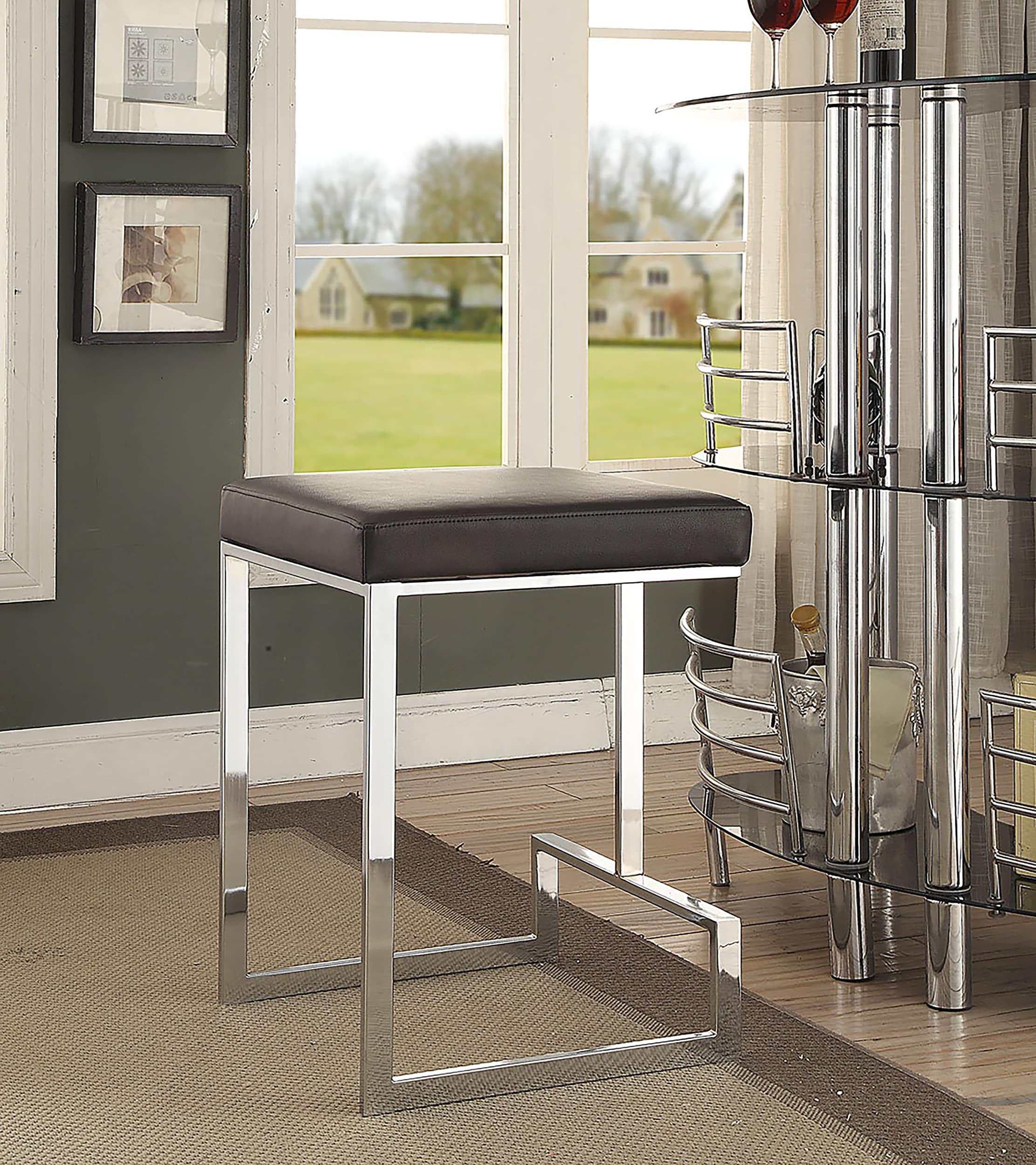 Carolina Living 24" Lumi Counter Height Barstool Black/Chrome: Upholstered, Chrome Plated Base