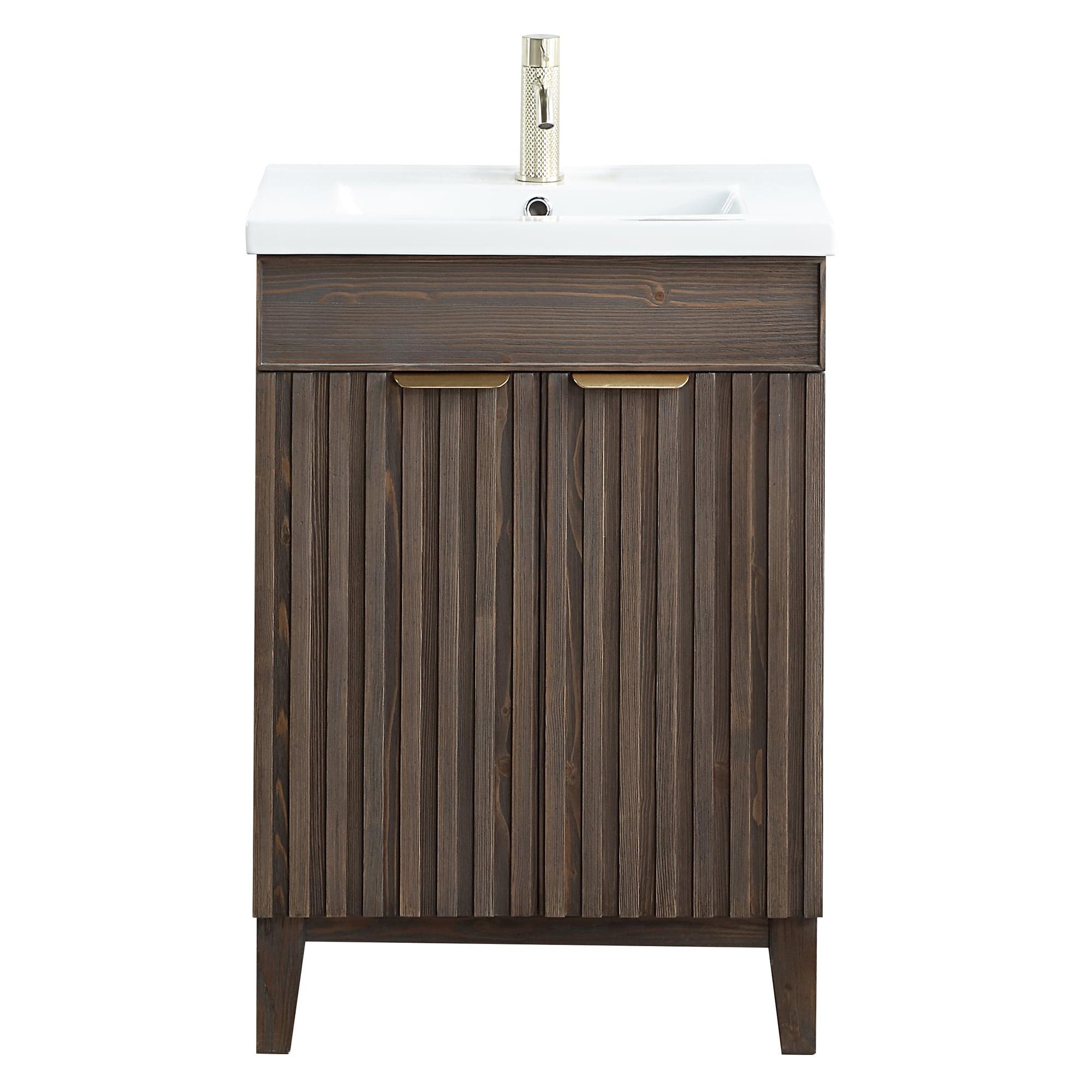 Palos 24" Single Bath Vanity in Spruce Antique Brown with White Ceramic Basin