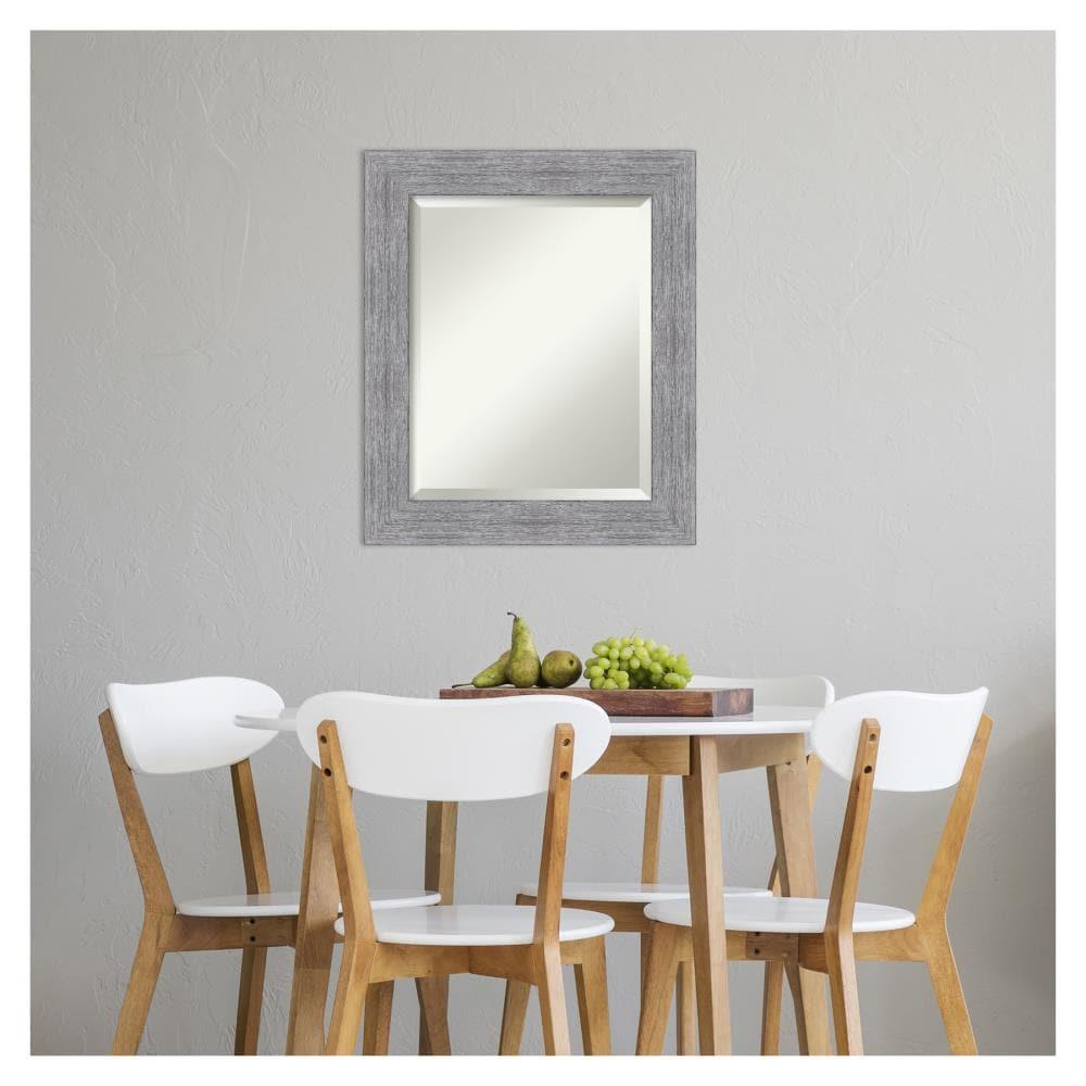 Amanti Art Beveled Bathroom Wall Mirror - Bark Rustic Char Frame Bark Rustic Grey Outer Size: 21 x 25 in Silver, Brown, Grey