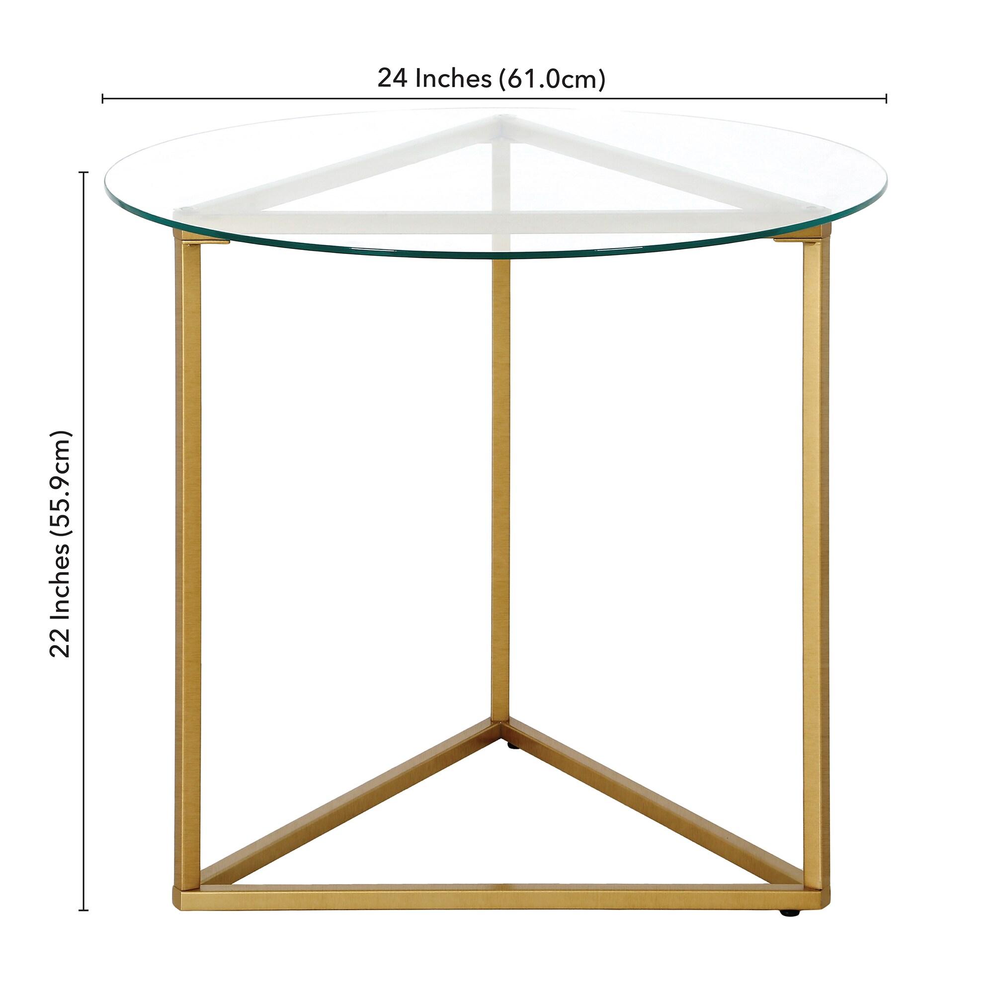 Evelyn&Zoe Jenson 24" Wide Round Side Table with Glass Top, Brass