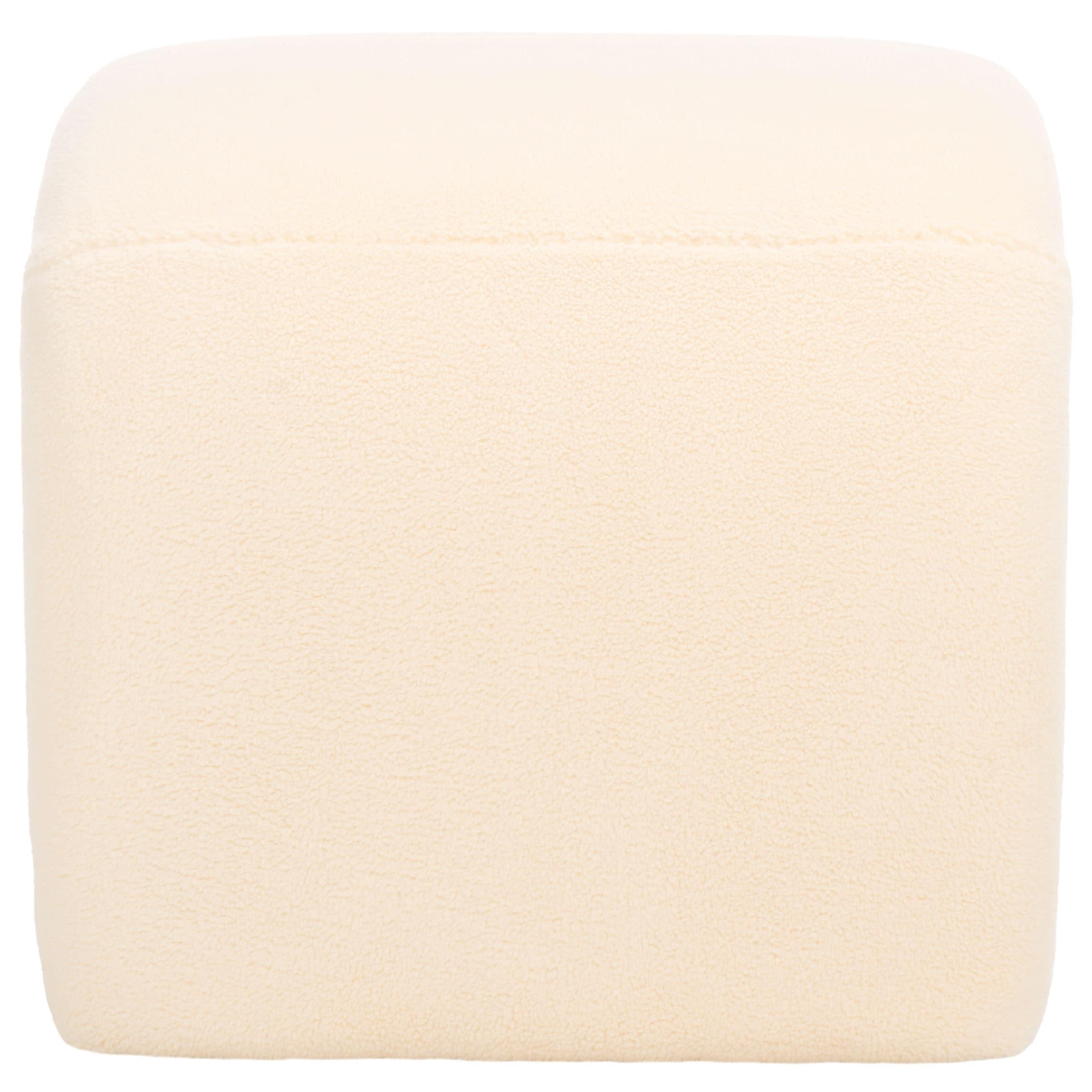 SAFAVIEH Kibo Modern Faux Shearling Ottoman, Cream