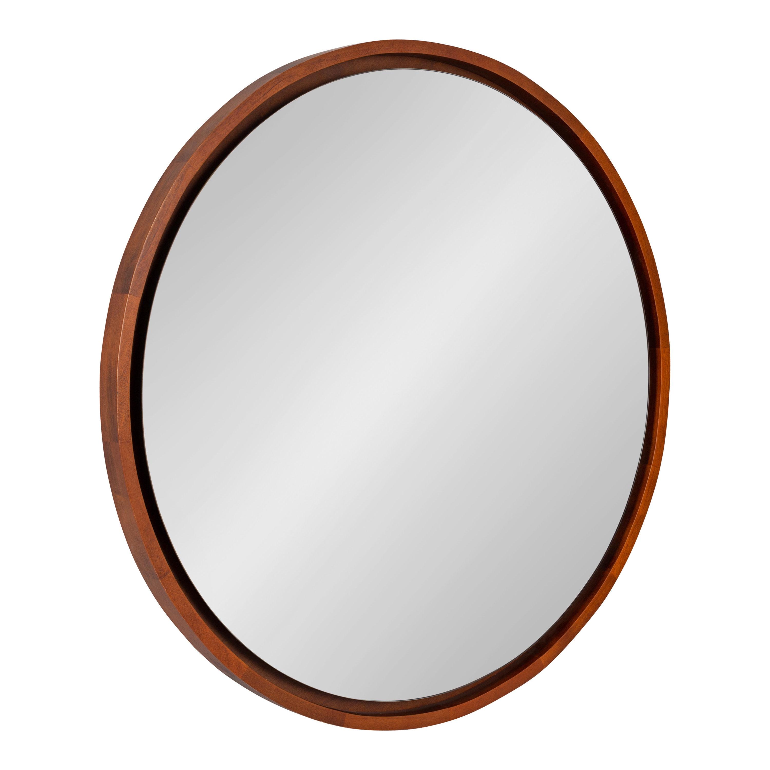 Kate & Laurel All Things Decor 30" Evans Round Wall Mirror Walnut Brown: Modern Style, Wood Frame, No Assembly Required