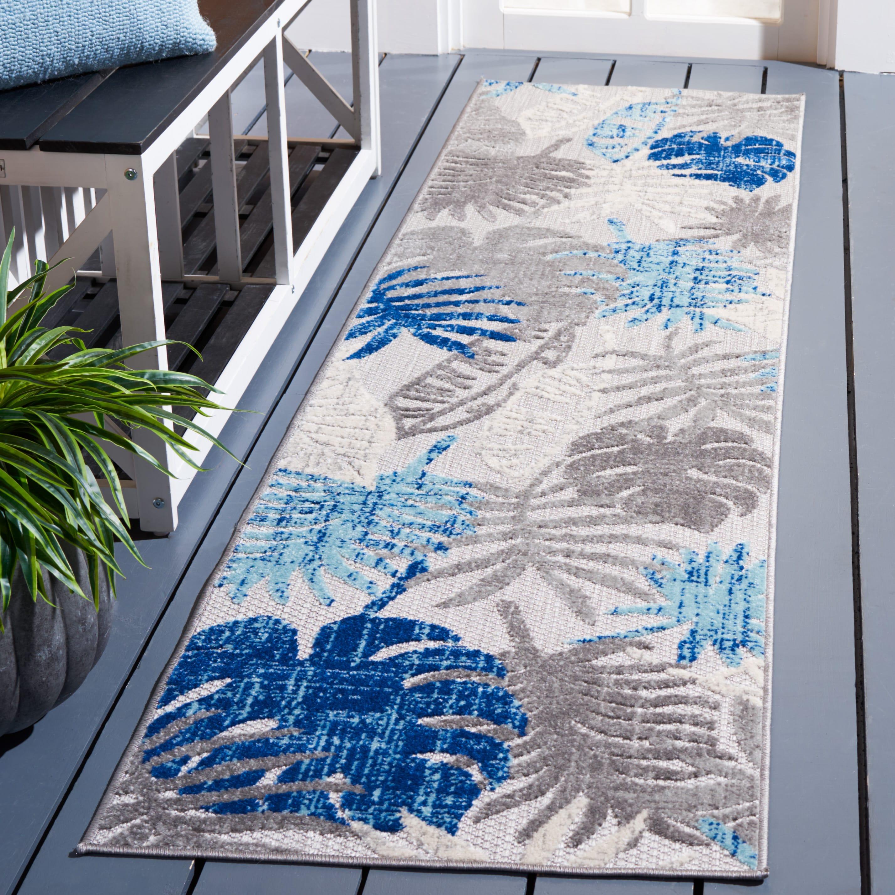 Cabana CBN831 Power Loomed Indoor/Outdoor Runner Rug - Grey/Blue - 2'x8' - Safavieh.