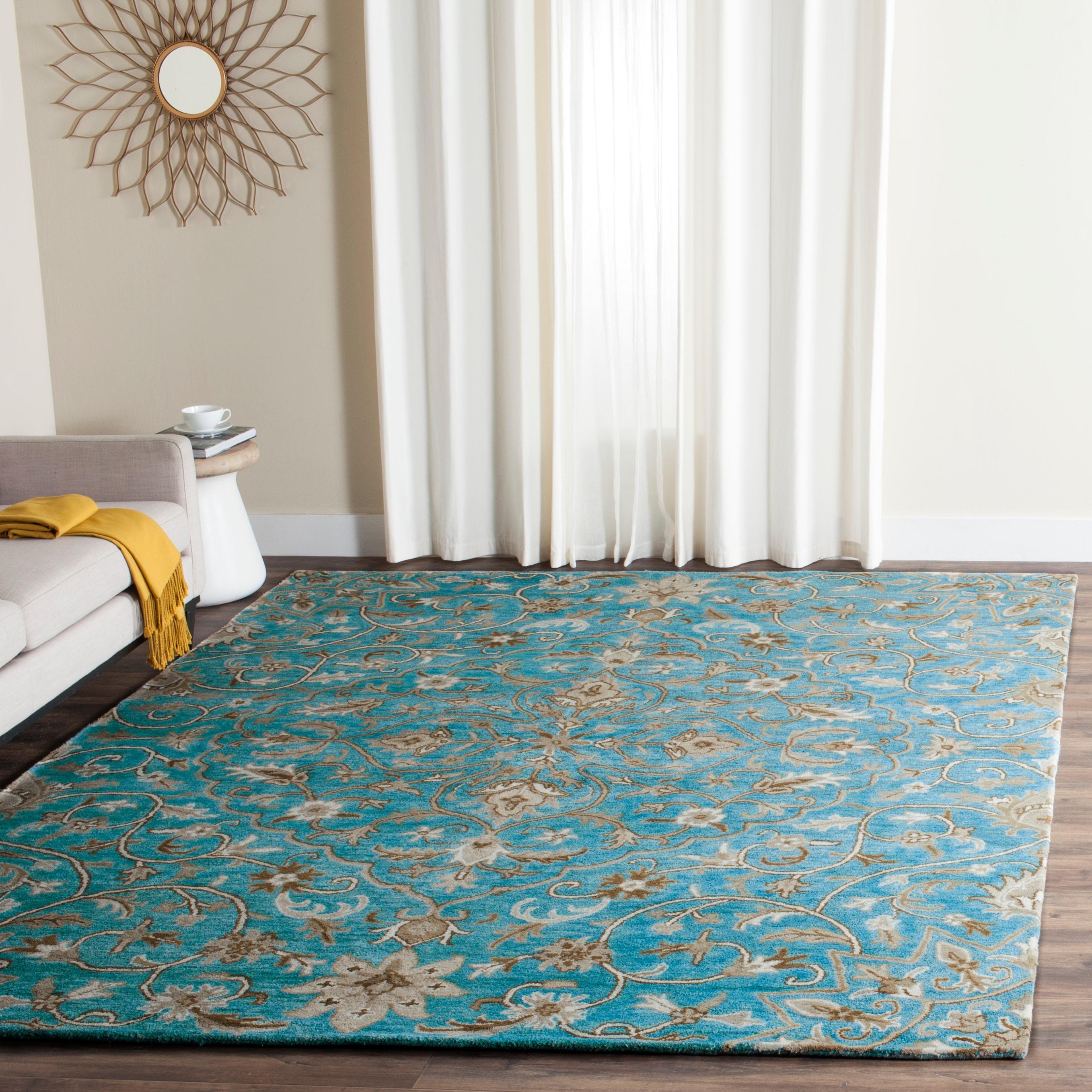 Bella BEL673 Hand Tufted Area Rug - Blue/Taupe - 6'x9' - Safavieh.