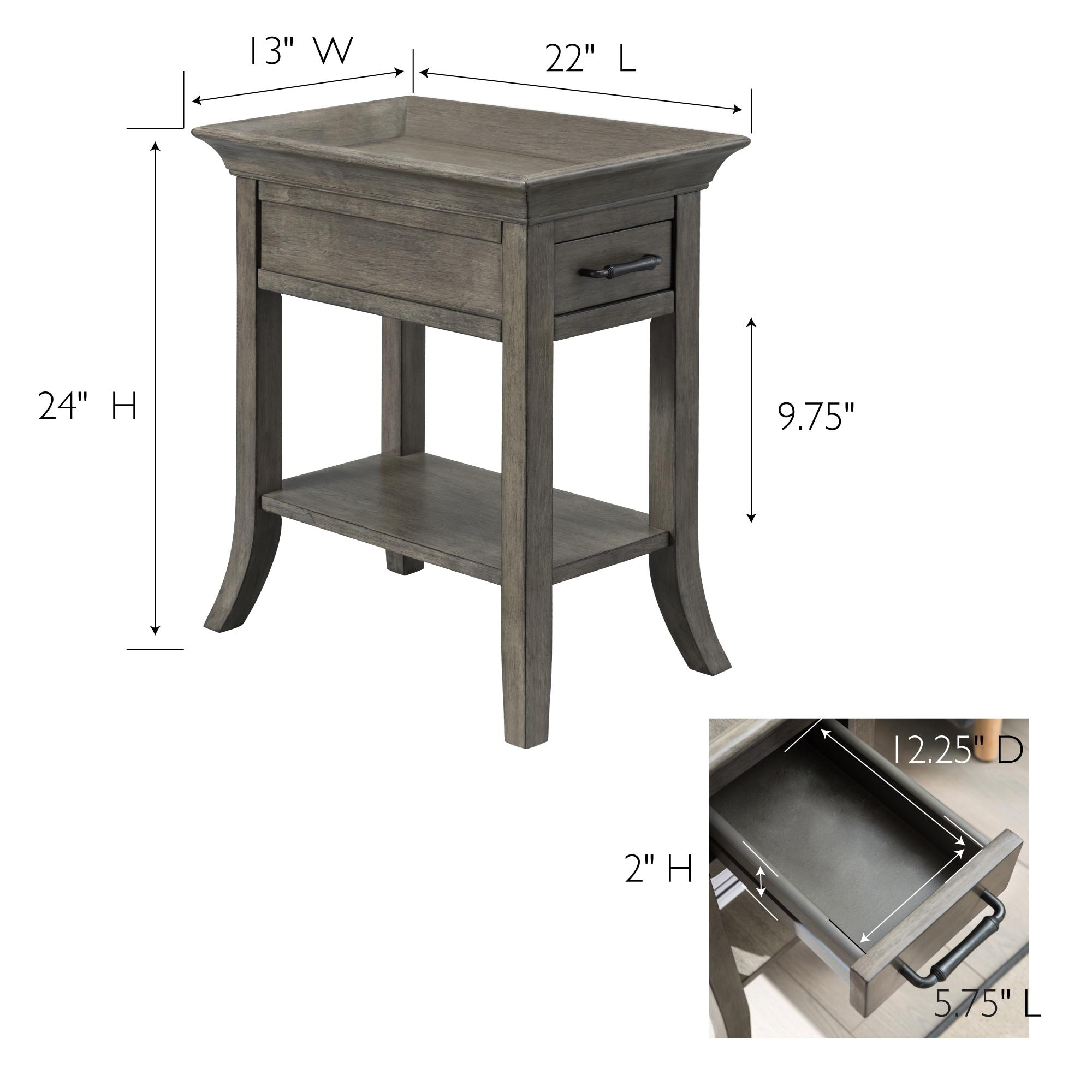 Smoke Gray Wash Wood Side Table with Drawer and Shelf