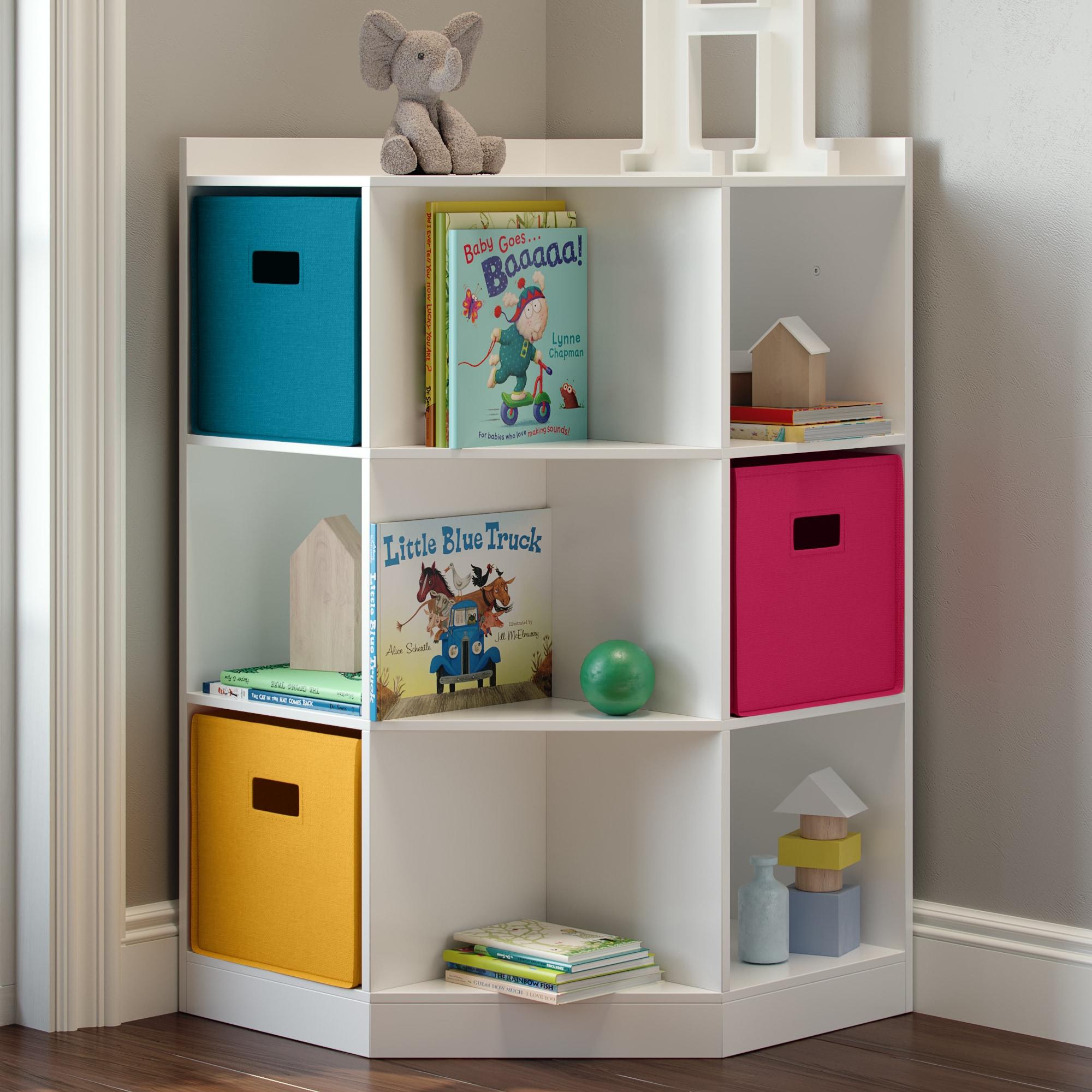 RiverRidge Kids Corner Playroom Cabinet with 6 Toy Storage Cubbies and 3 Angled Shelves