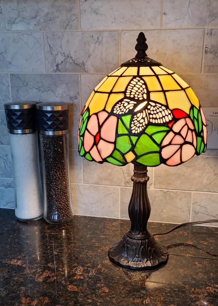 Amora Lighting Tiffany Style Floral Mini Table Lamp 15 Inch High