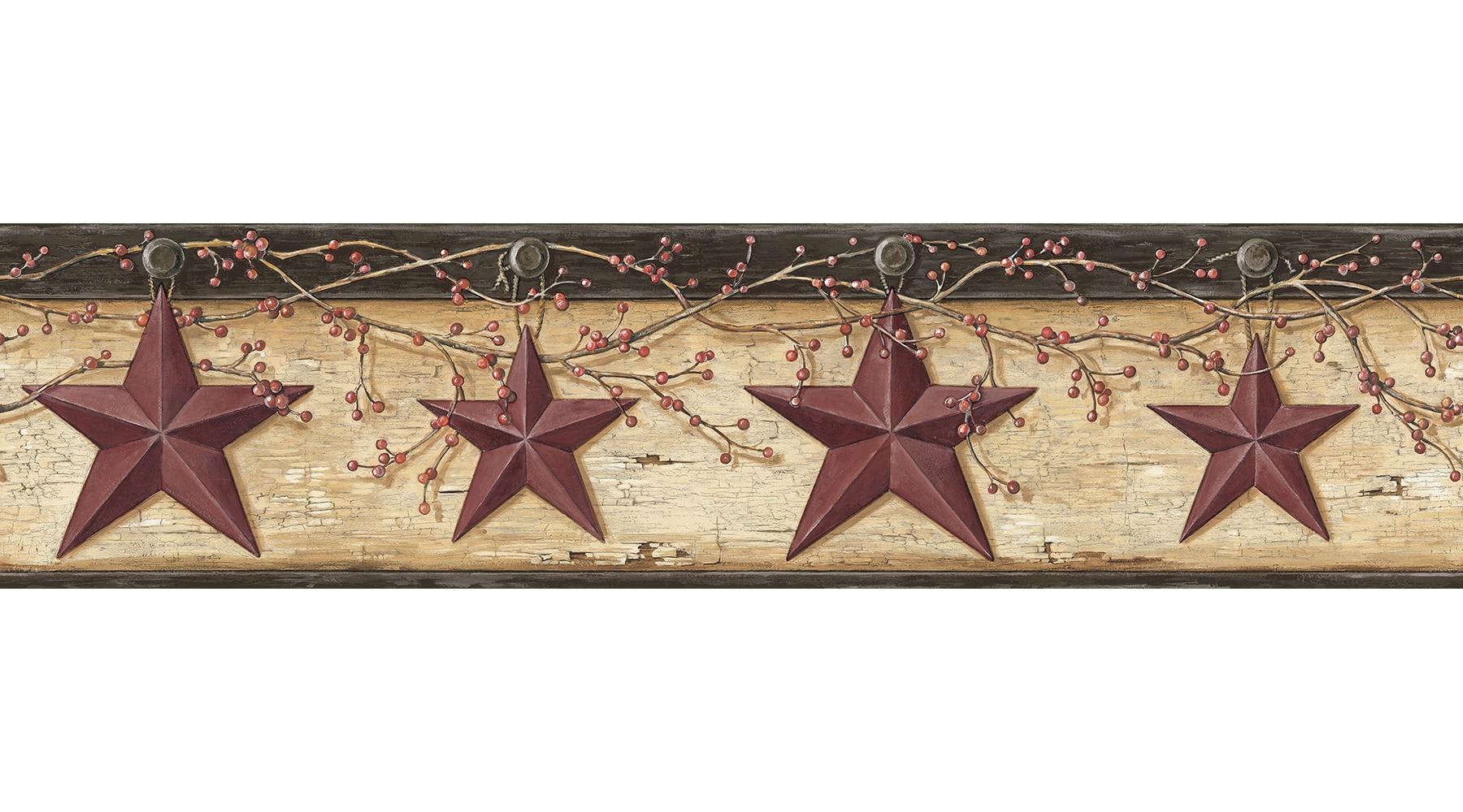 Chesapeake PUR44603B Ennis Wheat Rustic Barn Star Wallpaper Border