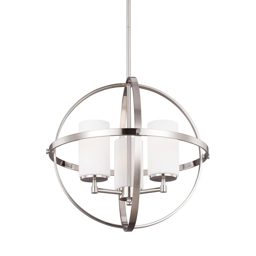 Sea Gull 3124603-962 Sea Gull Lighting Alturas Three-Light Chandelier with Etched White Inside Glass Shades, 10" x 19" x 18.75", Brushed Nickel Finish