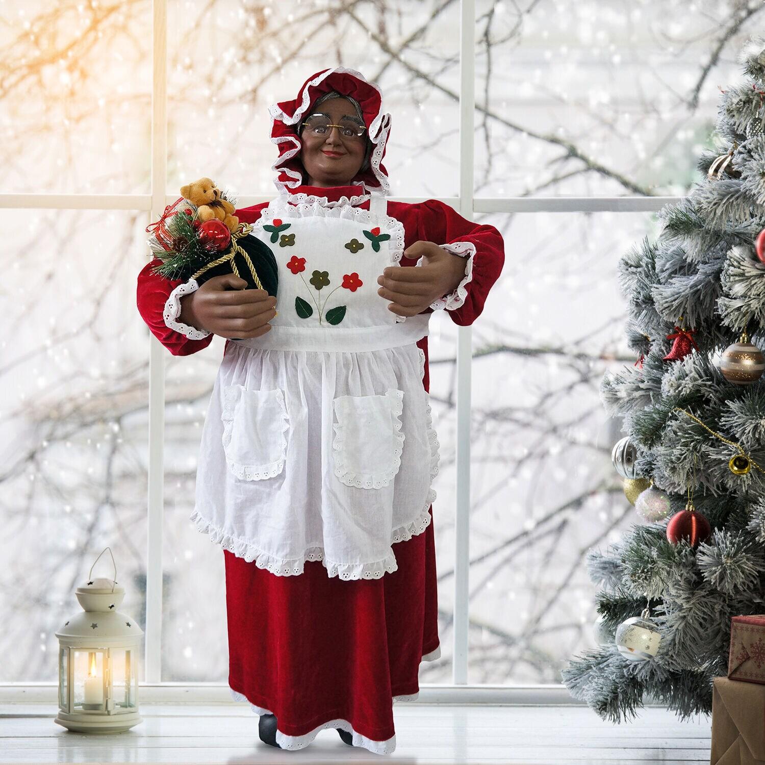 Fraser Hill Farm 3-Ft. Dancing African American Mrs. Claus Animatronic with Apron and Gift Sack