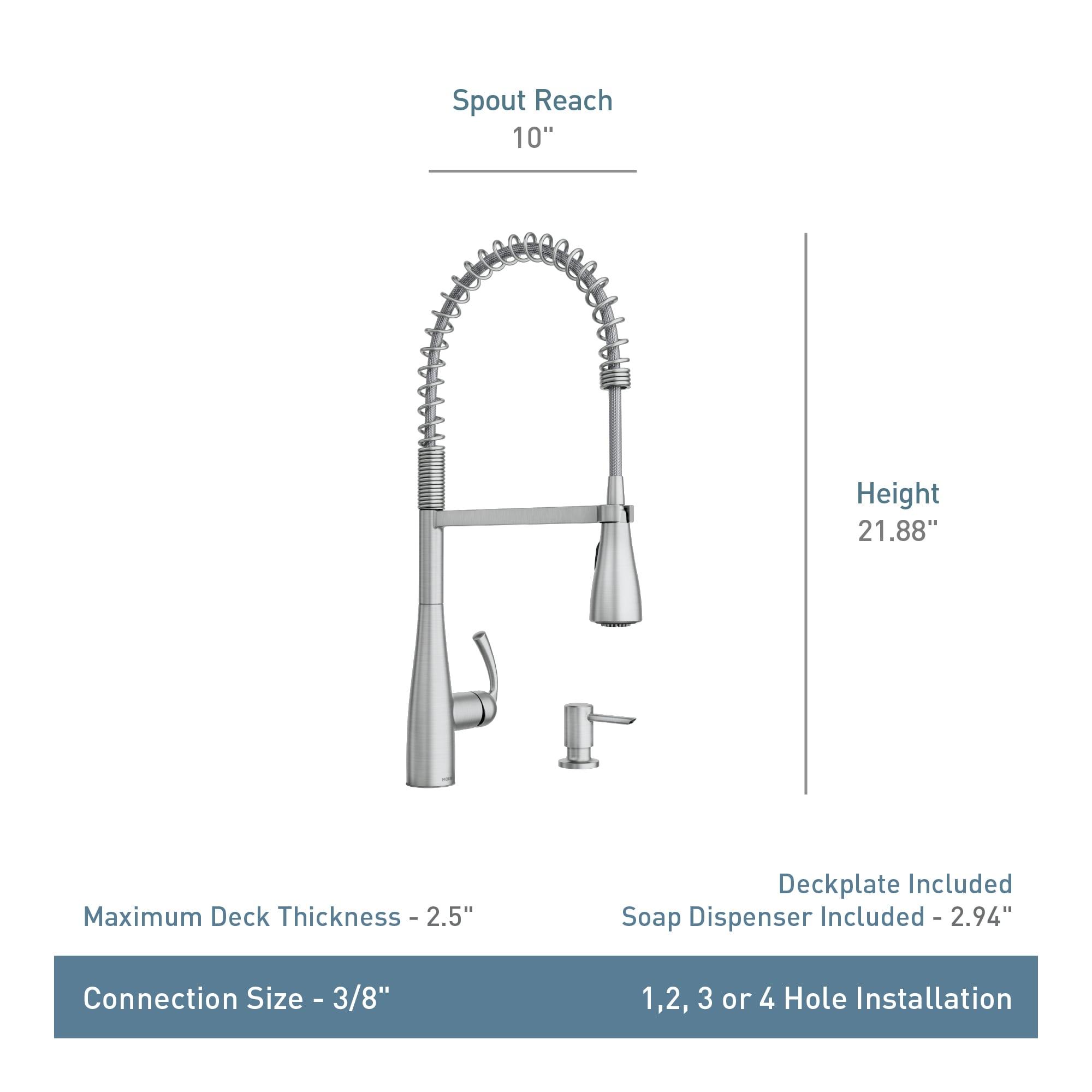 Moen Essie Pre-Rinse Spring Pull Down Single Handle Kitchen Faucet with Power Clean Technology and Soap Dispenser