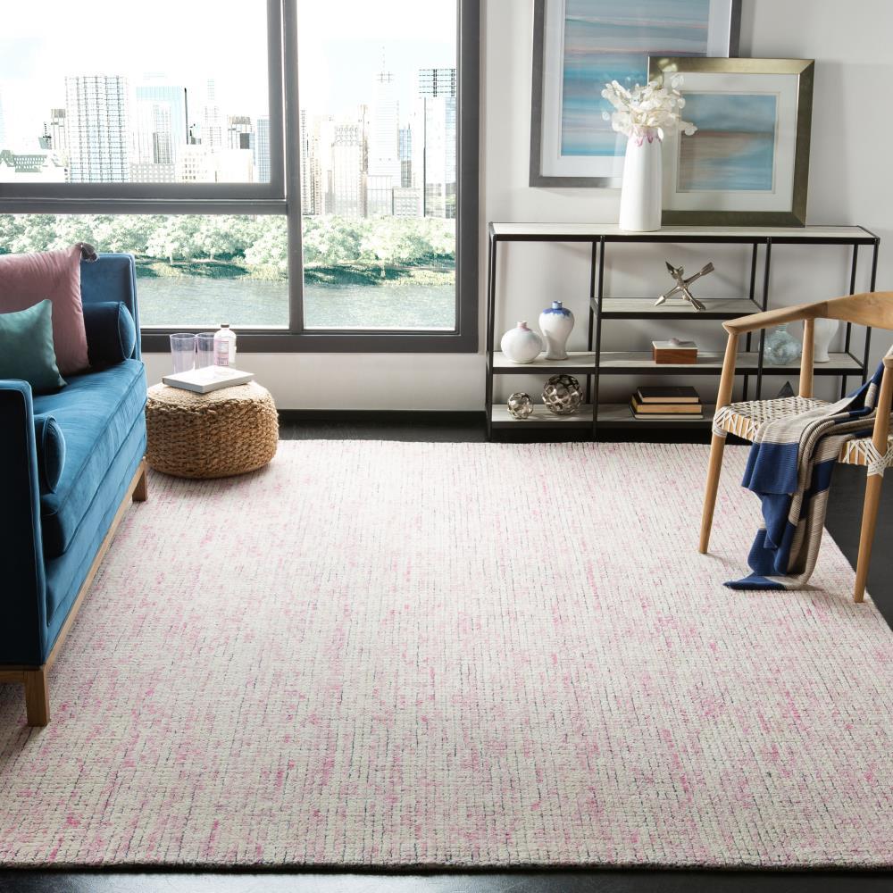 Abstract ABT473 Hand Tufted Area Rug - Ivory/Pink - 6' X 6' Square - Safavieh.