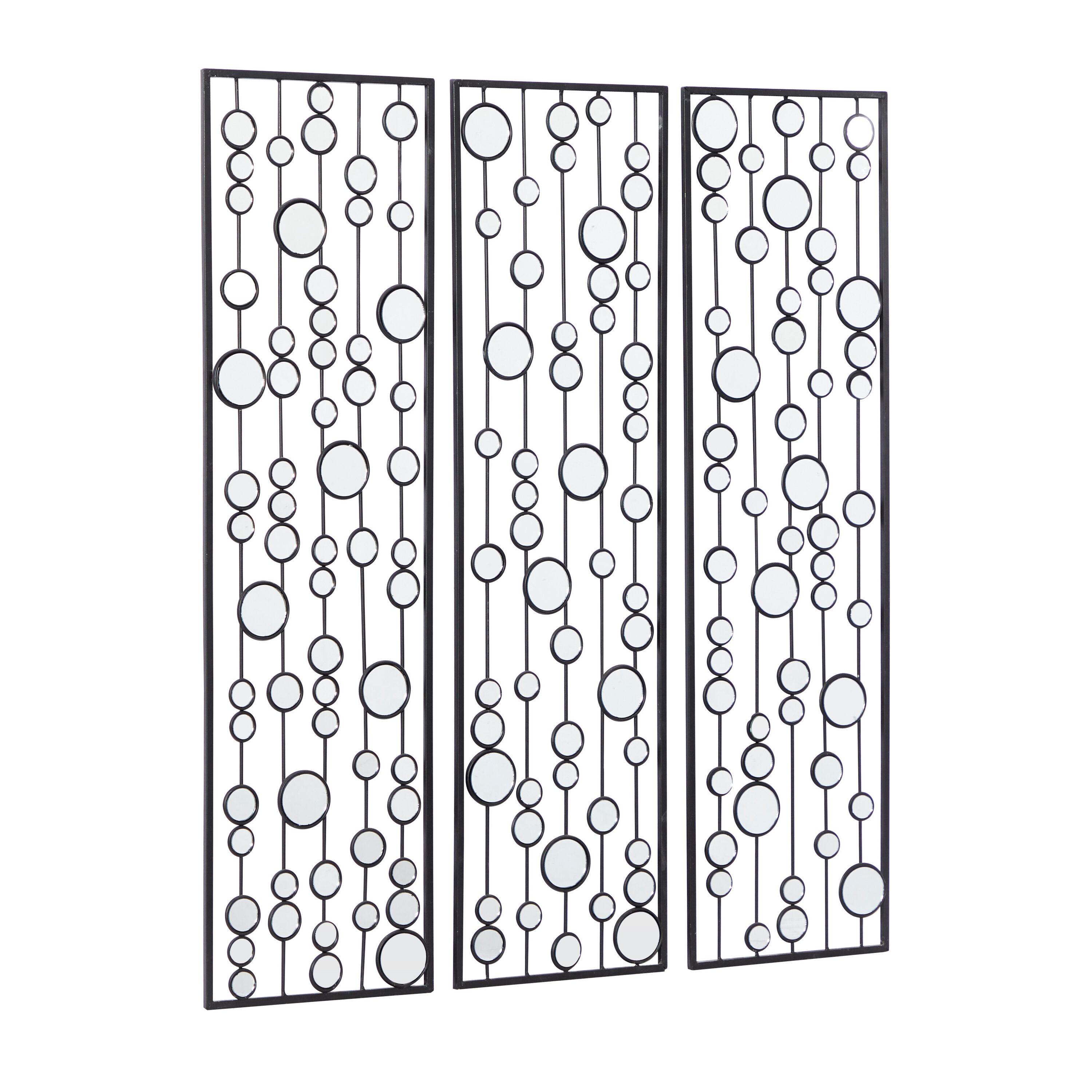 Mercer41 Metal Geometric Black Wall Decor with Round Mirror Accents Set