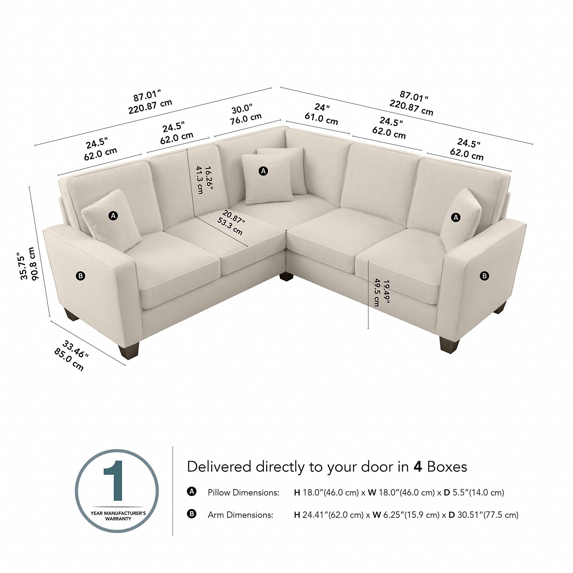 Stockton 87W L Shaped Sectional Couch in Cream Herringbone Fabric